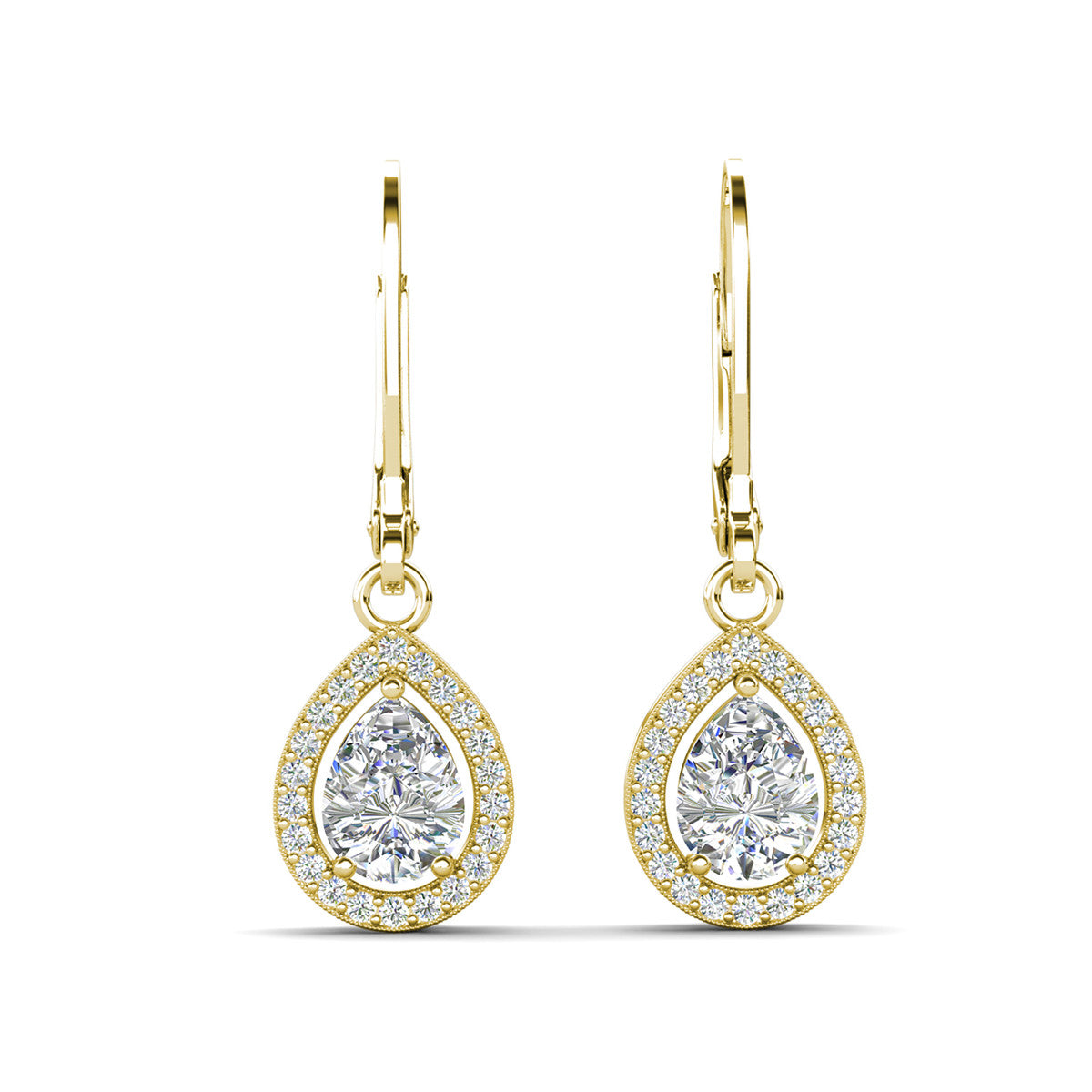 Izzy 18k White Gold Plated Halo Teardrop Dangle Earrings with Simulated Diamond Crystals