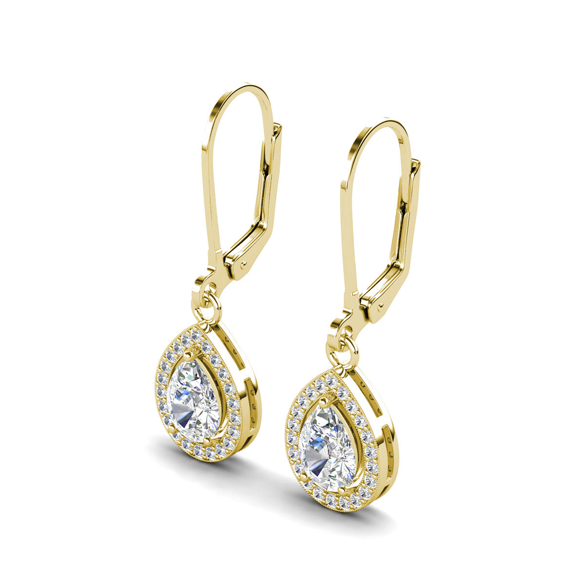 Izzy 18k White Gold Plated Halo Teardrop Dangle Earrings with Simulated Diamond Crystals