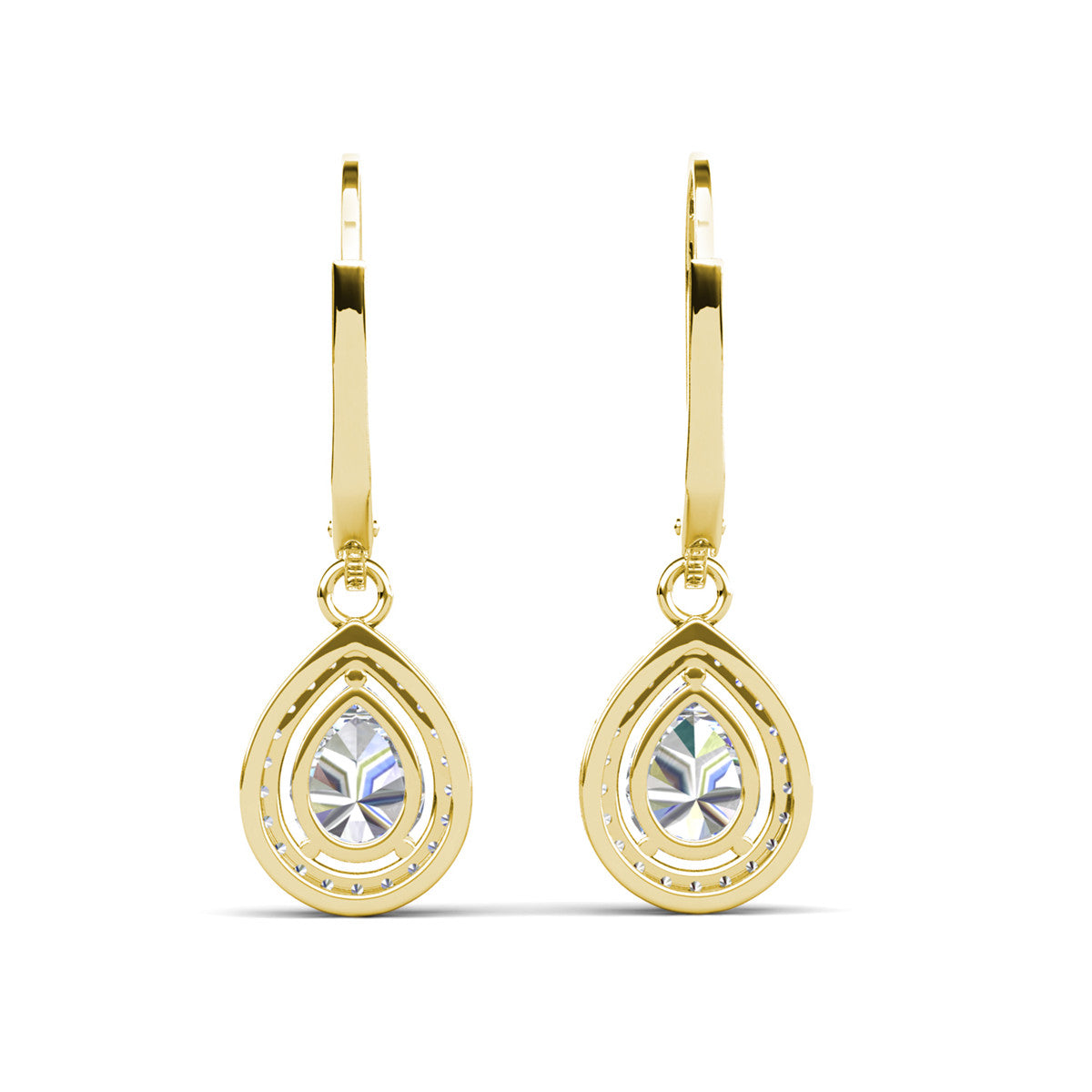 Izzy 18k White Gold Plated Halo Teardrop Dangle Earrings with Simulated Diamond Crystals