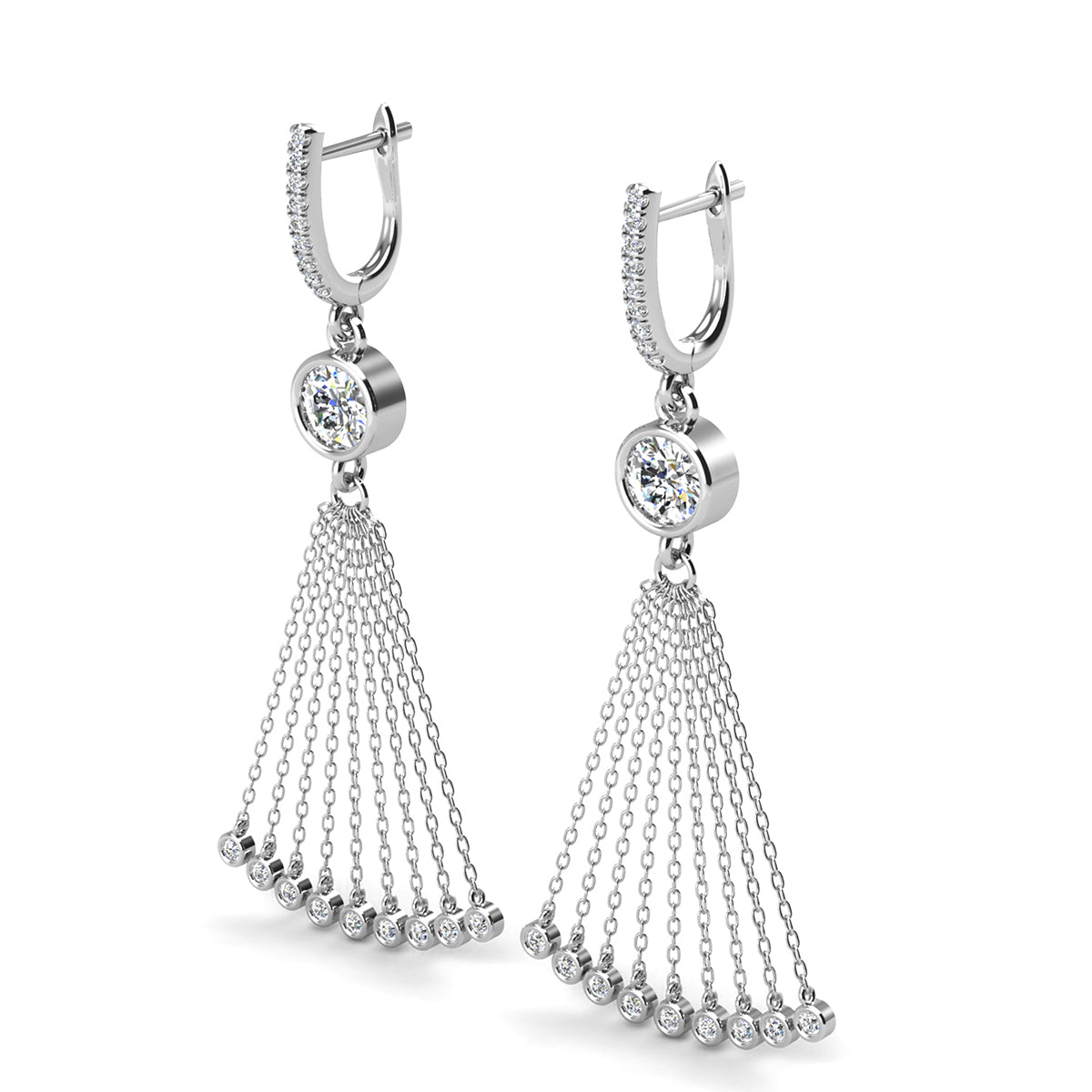 Jackie 18k White Gold Plated Dangle Tassel Earrings with Simulated Diamond Crystals