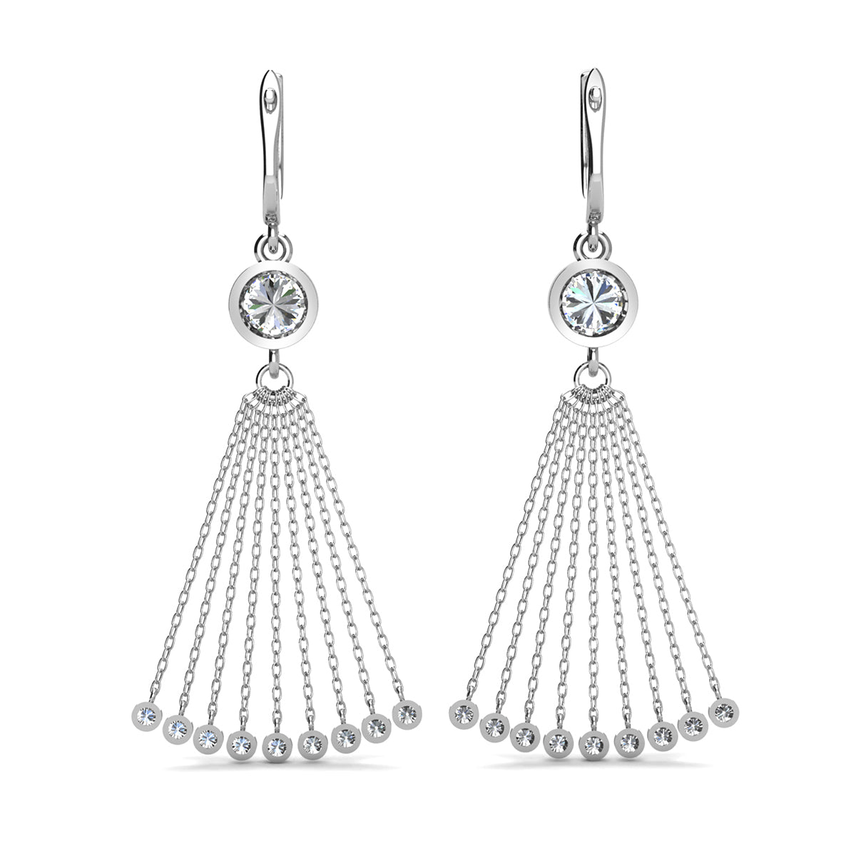 Jackie 18k White Gold Plated Dangle Tassel Earrings with Simulated Diamond Crystals