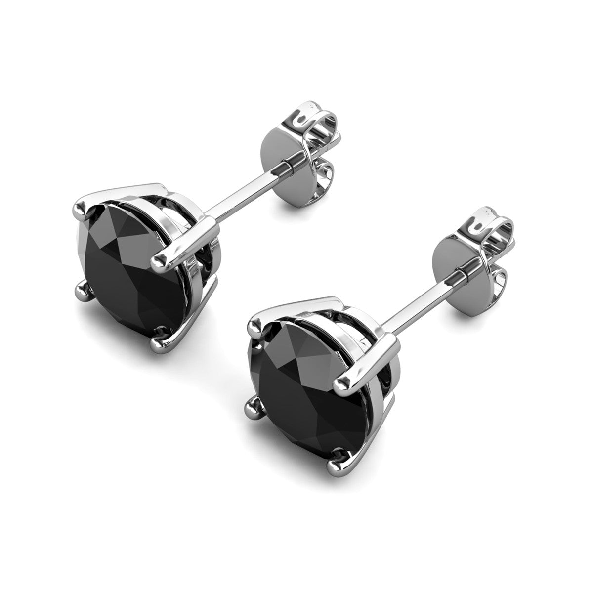 Dina 18k White Gold Plated Stud Earrings with Black Gemstone