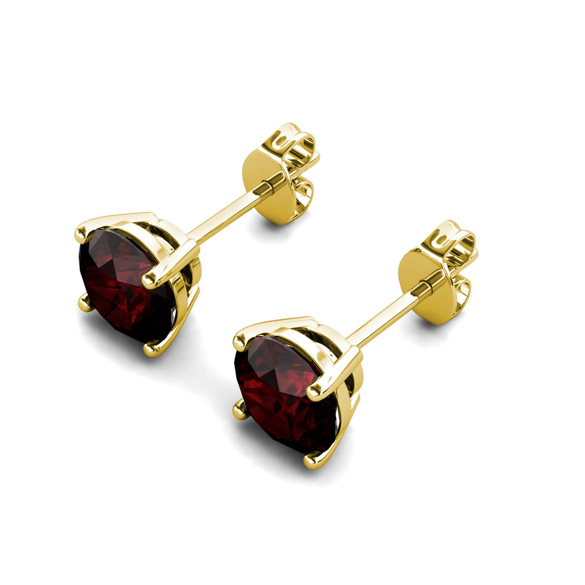 Larissa 18k Yellow Gold Plated Stud Earrings with Round Cut Ruby Gemstones