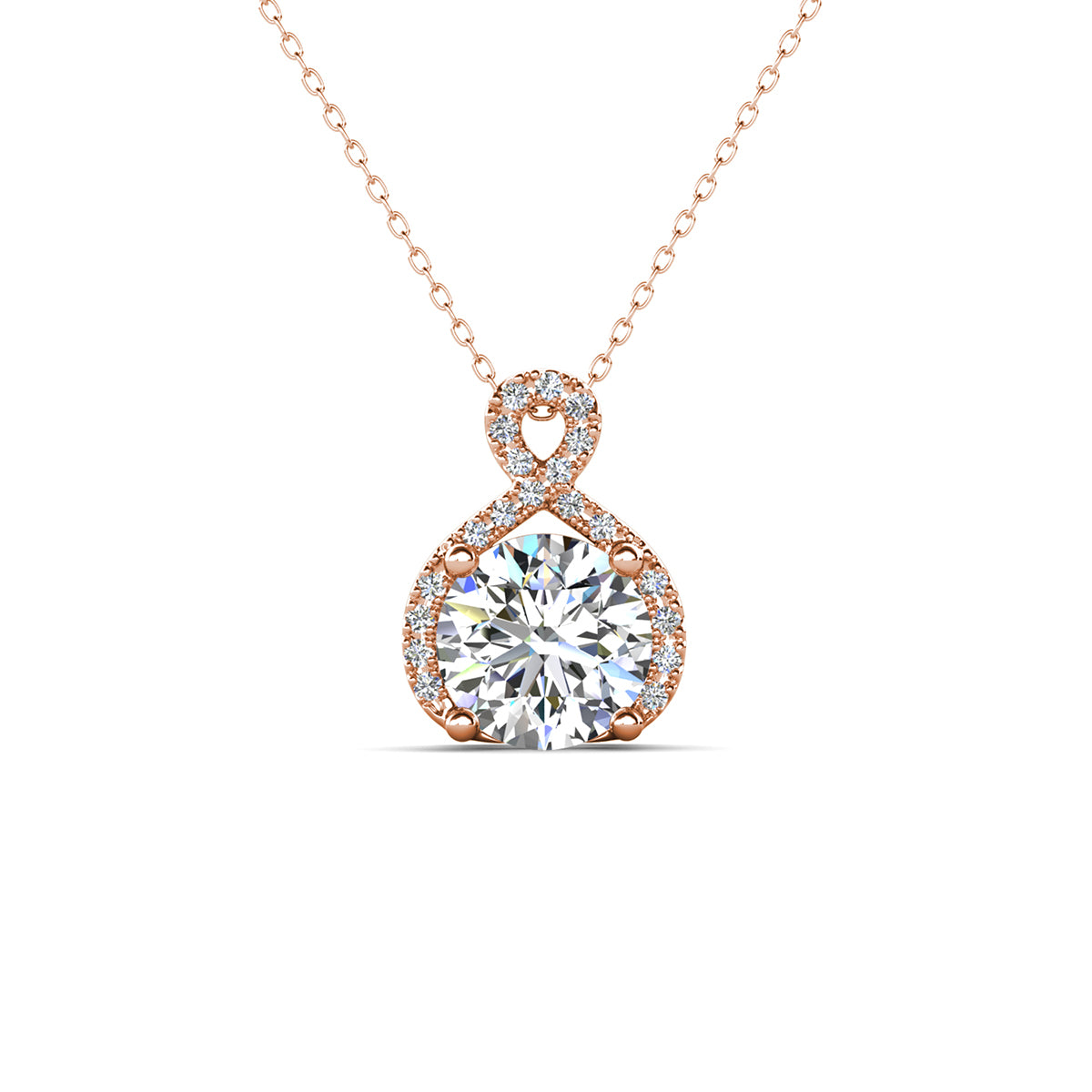 Alessandra 18k White Gold Plated Infinity Halo Pendant Necklace with Simulated Diamond Crystals (3 Pair Set)