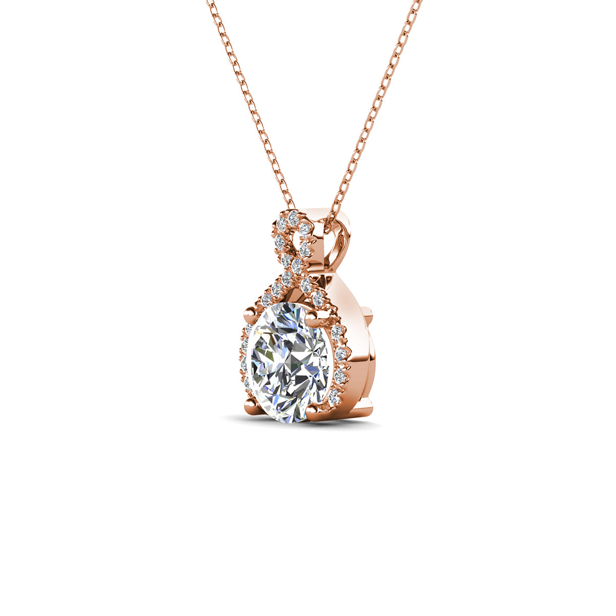 Alessandra 18k White Gold Plated Infinity Halo Pendant Necklace with Simulated Diamond Crystals (3 Pair Set)