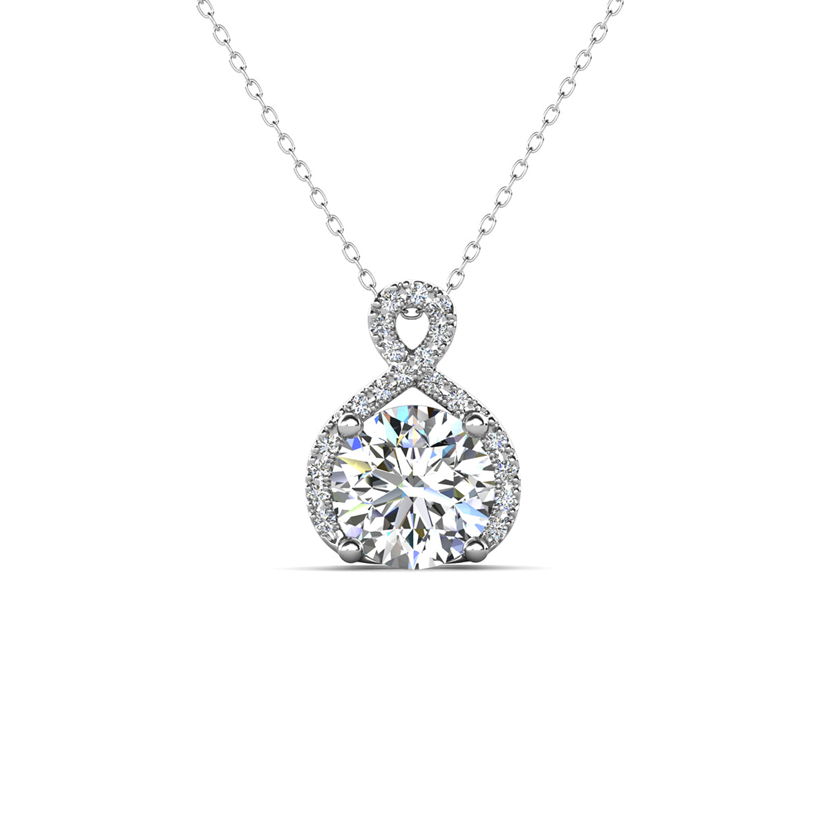 Alessandra 18k White Gold Plated Infinity Halo Pendant Necklace with Simulated Diamond Crystals (3 Pair Set)