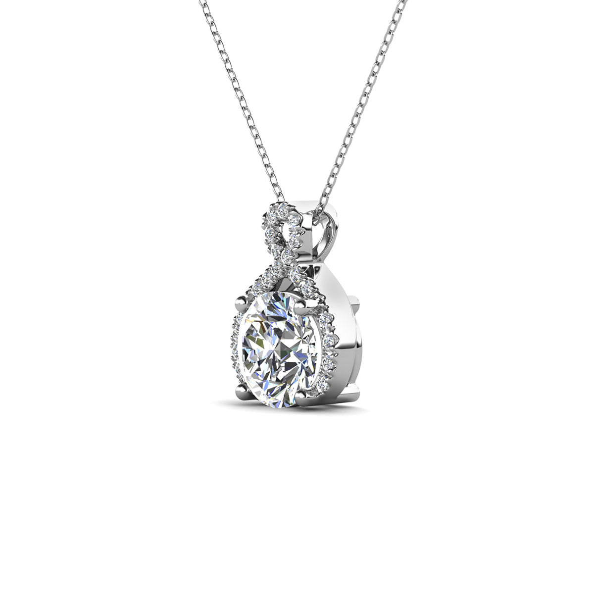 Alessandra 18k White Gold Plated Infinity Halo Pendant Necklace with Simulated Diamond Crystals (3 Pair Set)