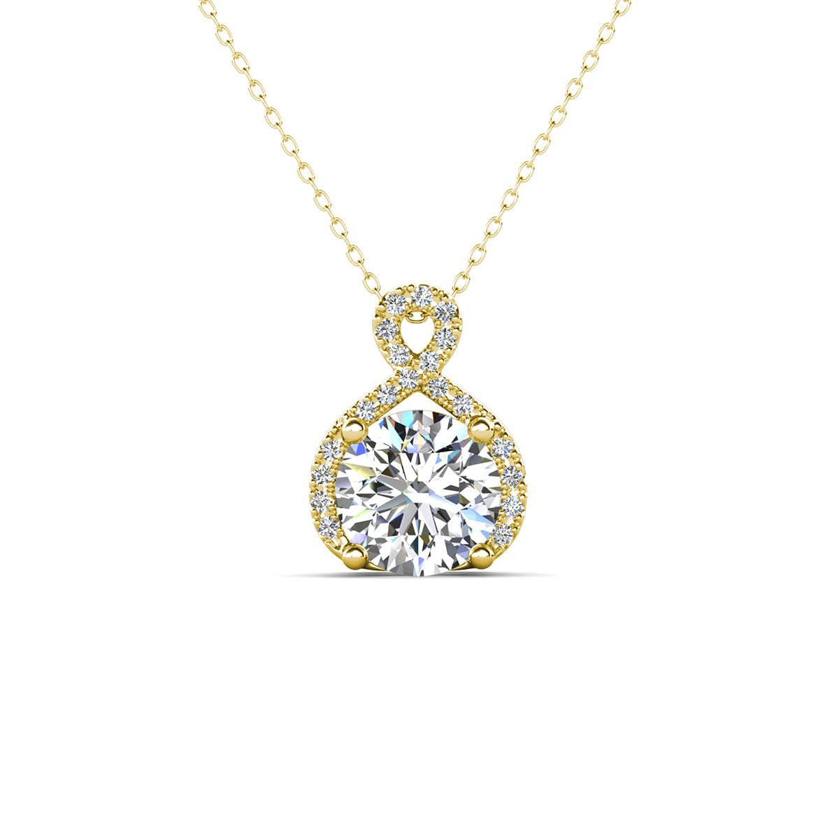 Alessandra 18k White Gold Plated Infinity Halo Pendant Necklace with Simulated Diamond Crystals (3 Pair Set)