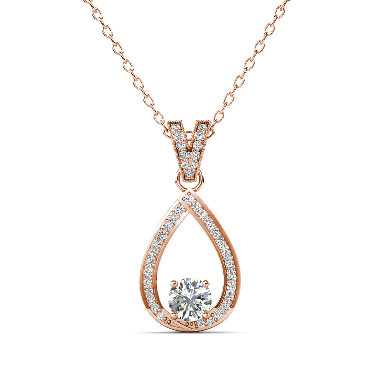 Arabella 18k White Gold Plated Teardrop Necklace with Simulated Diamond Crystals