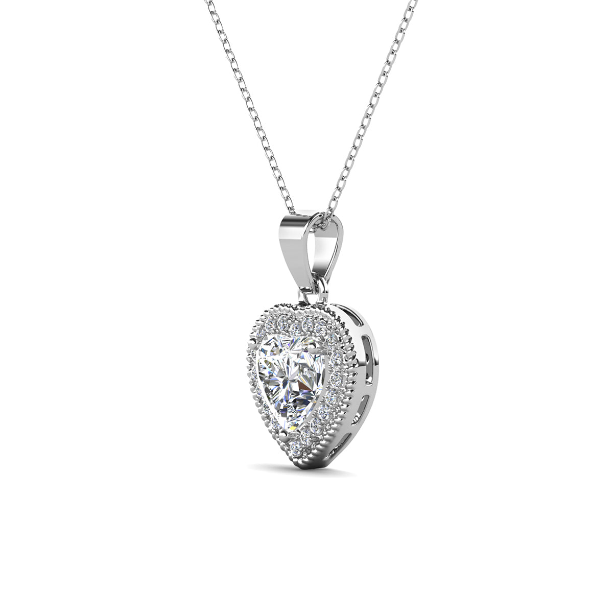 Coraline 18k White Gold Plated Heart Pendant Necklace with Simulated Diamond Crystals