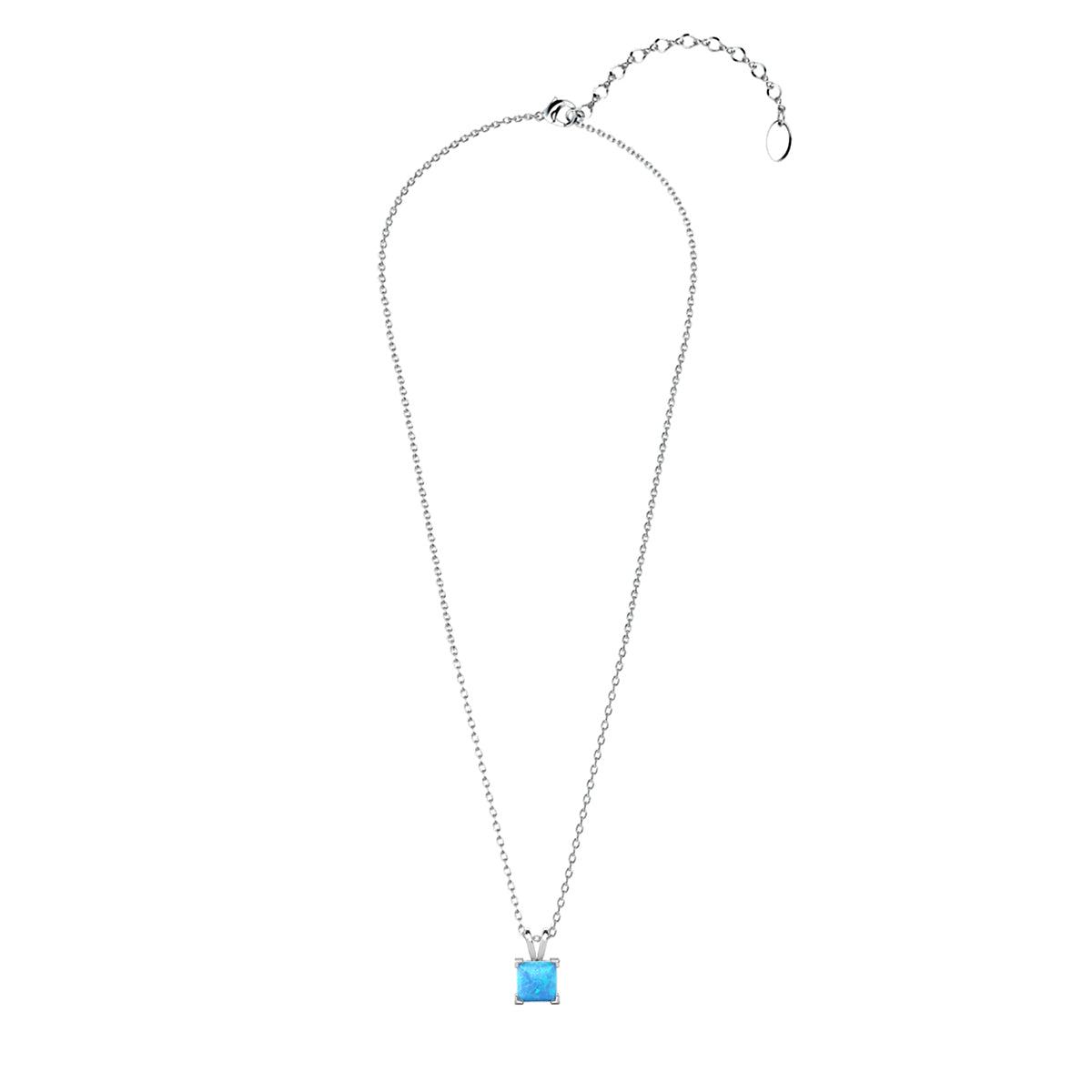 Amphitrite 18k White Gold Plated Pendant Necklace with Princess Cut Opal Stone