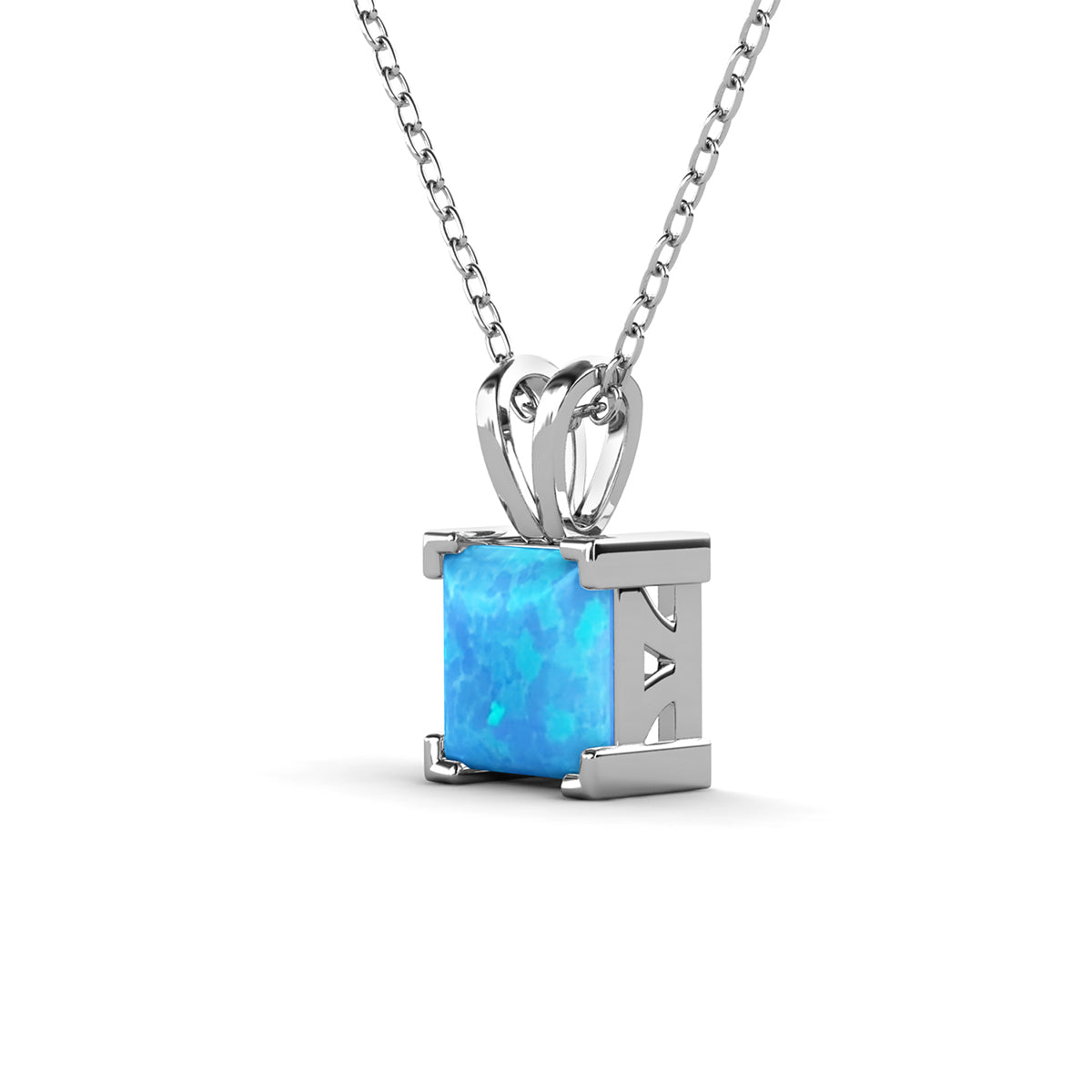 Amphitrite 18k White Gold Plated Pendant Necklace with Princess Cut Opal Stone
