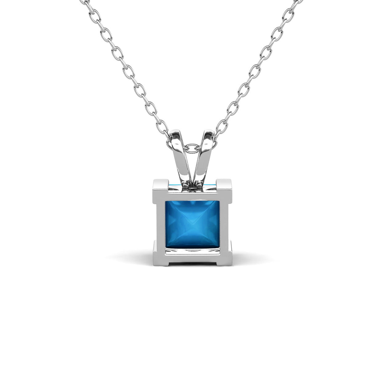 Amphitrite 18k White Gold Plated Pendant Necklace with Princess Cut Opal Stone