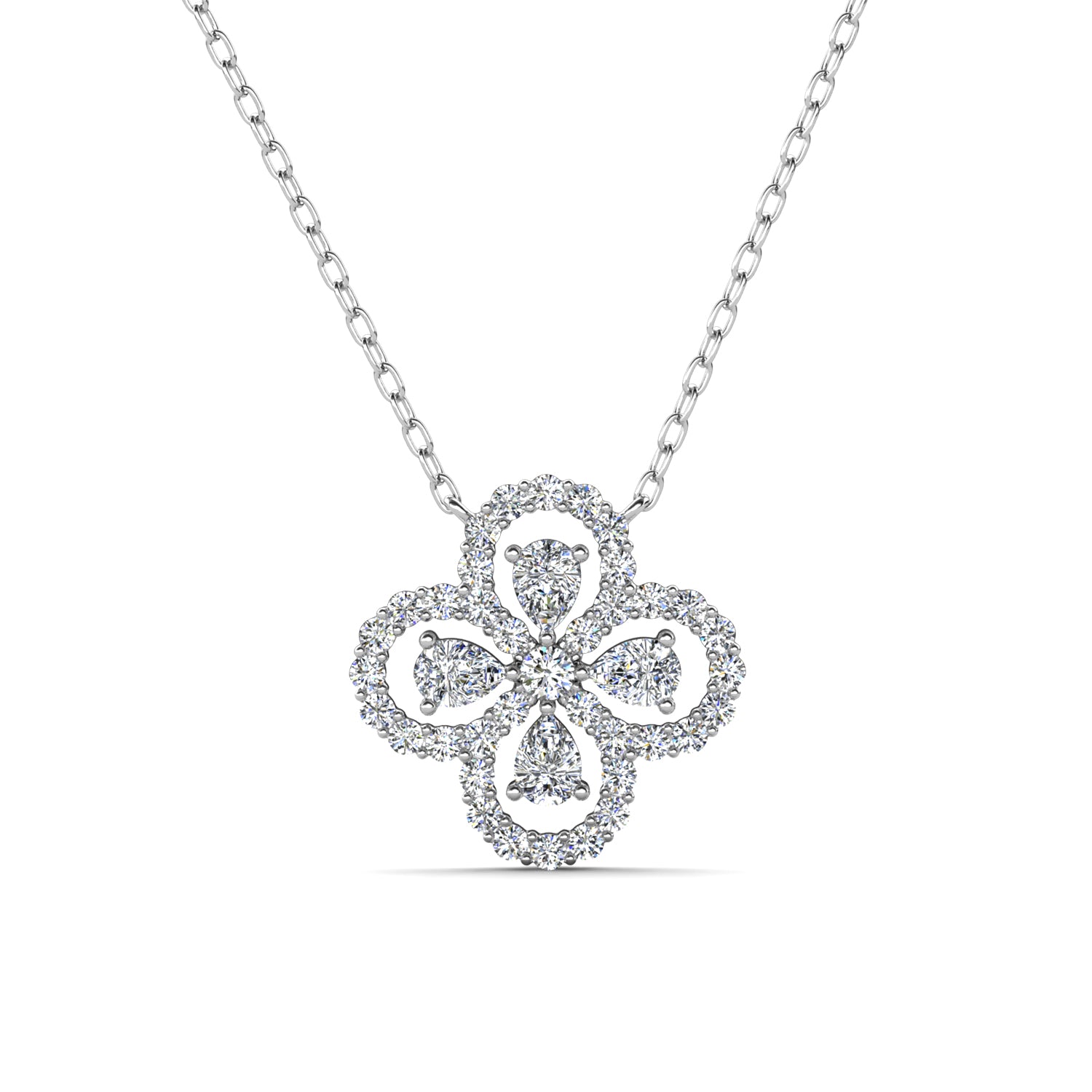 Marie 18k White Gold Plated Clover Flower Necklace & Strength and Peace Shadow Card