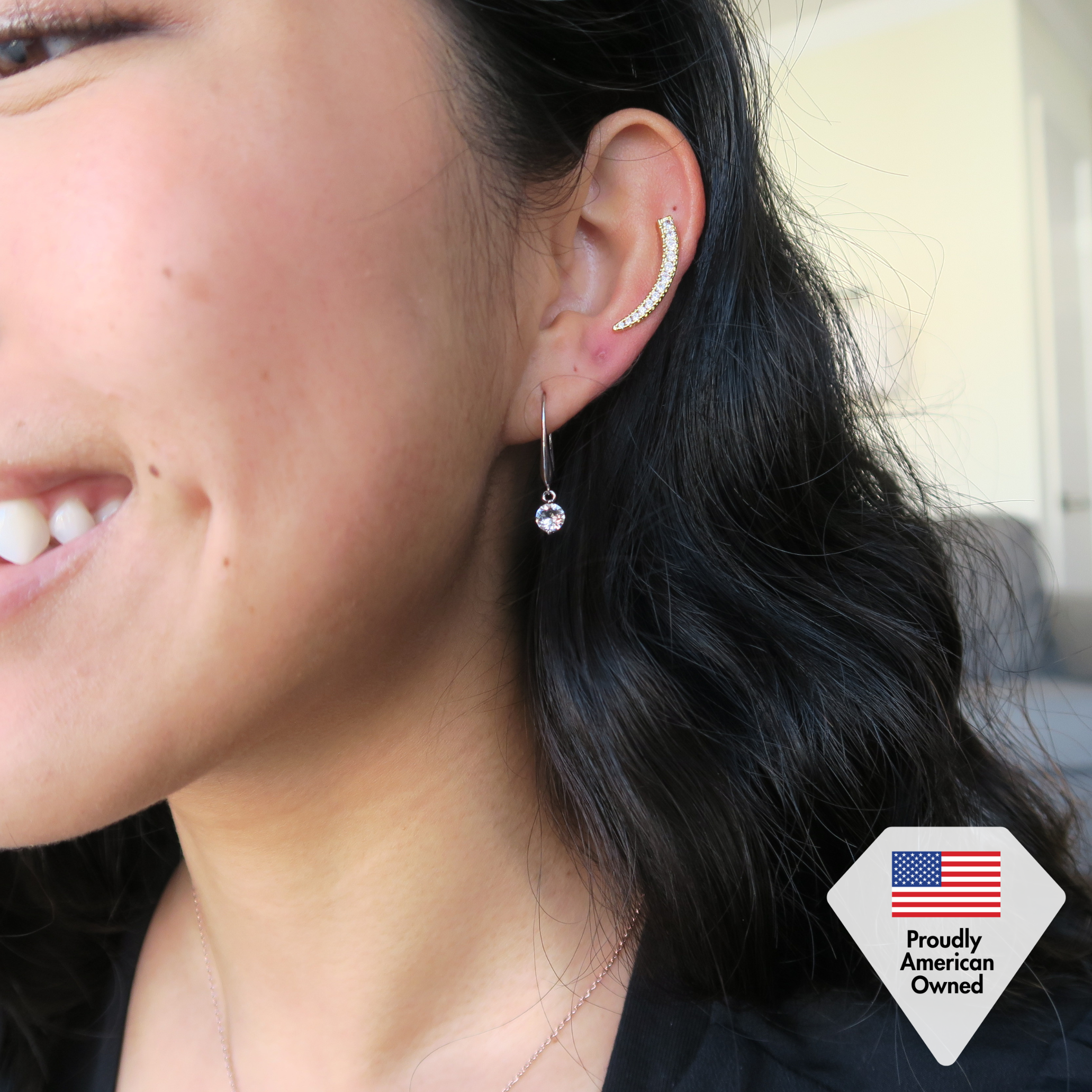 Camila 18k White Gold Plated Ear Climber Earrings with Simulated Diamond Crystals