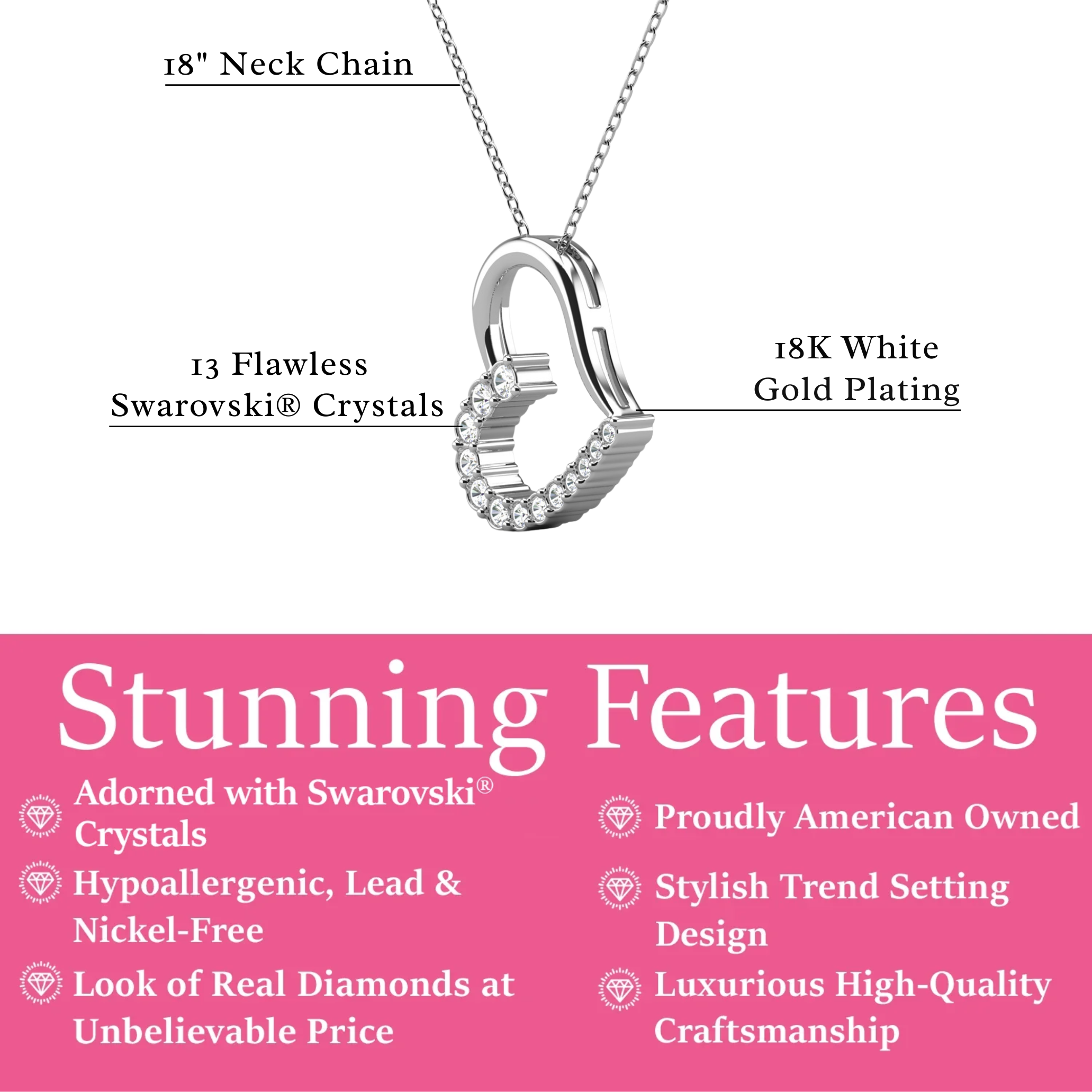 Capri 18k White Gold Plated Silver Heart Necklace with Swarovski Crystals