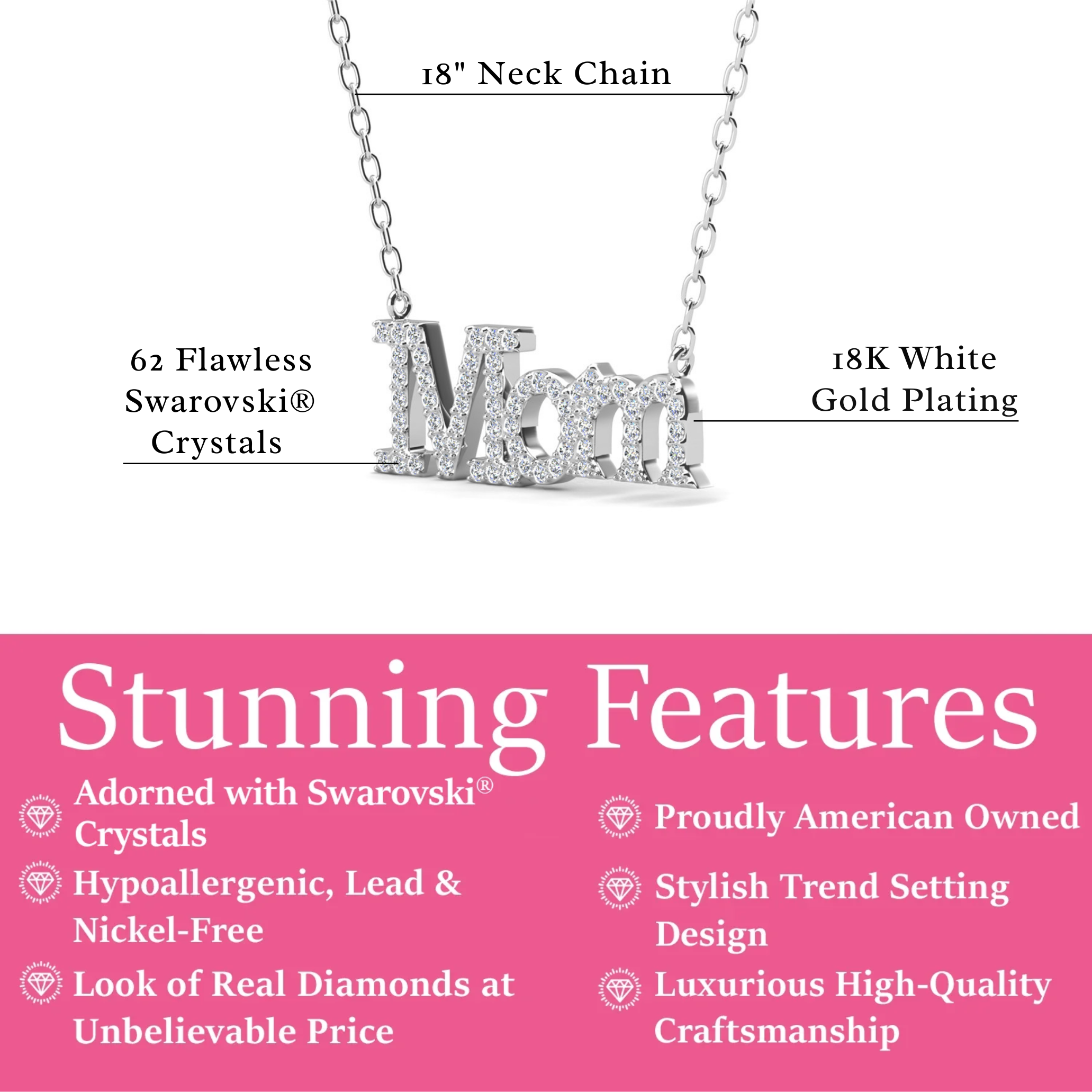 Carrie 18k White Gold Plated Mom Necklace with Swarovski Crystals