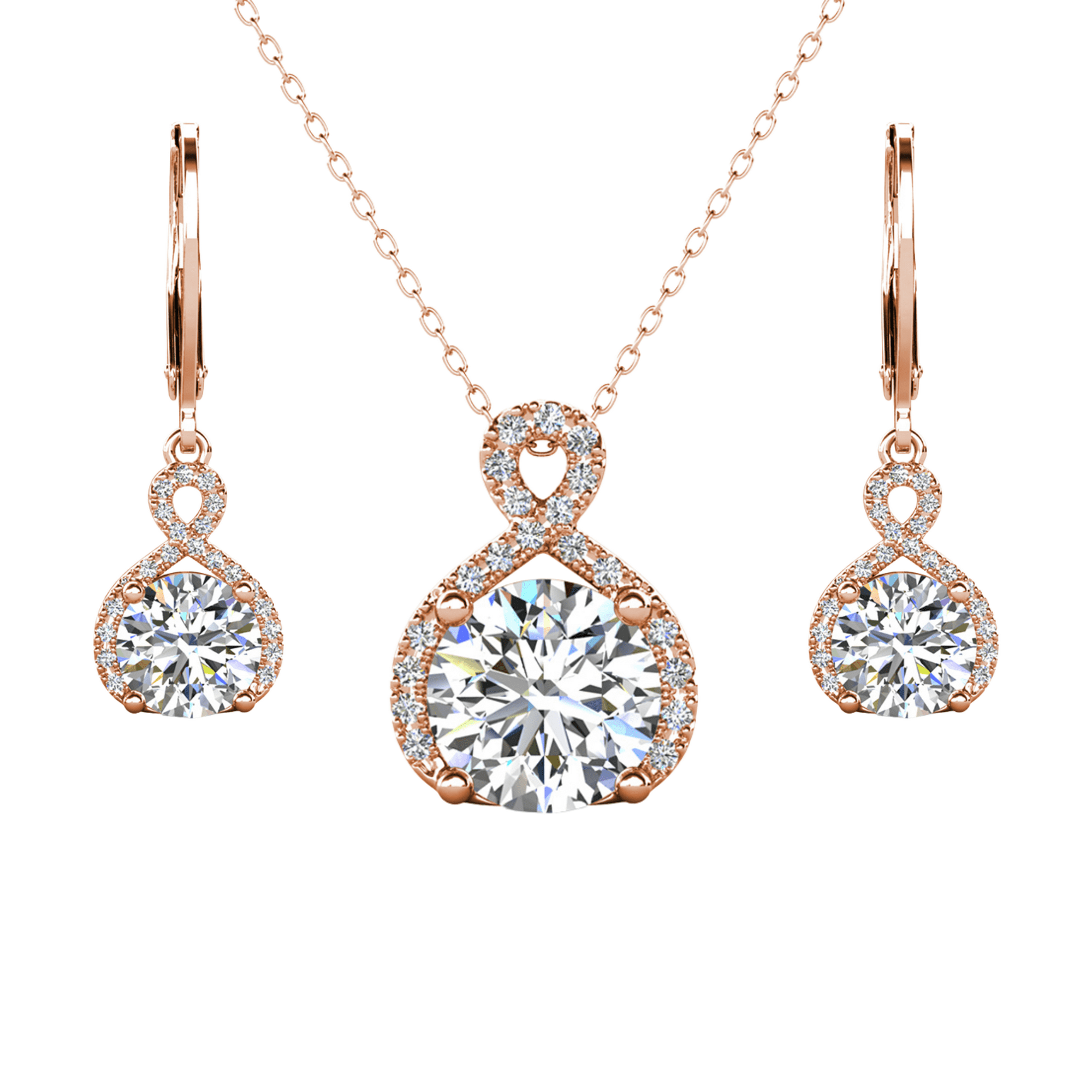Alessandra 18k White Gold Plated Infinity Earrings and Necklace Jewelry Set with Simulated Diamond Crystals