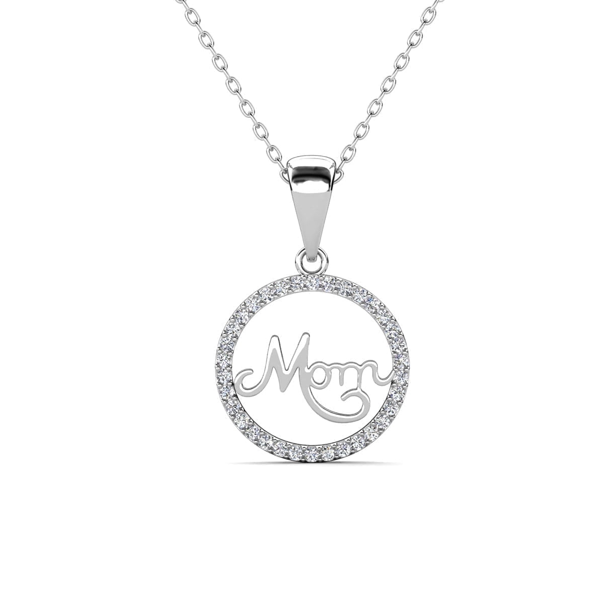 Brandy 18k White Gold Plated Circle Necklace with Swarovski Crystals & Heartfelt Message for Mom