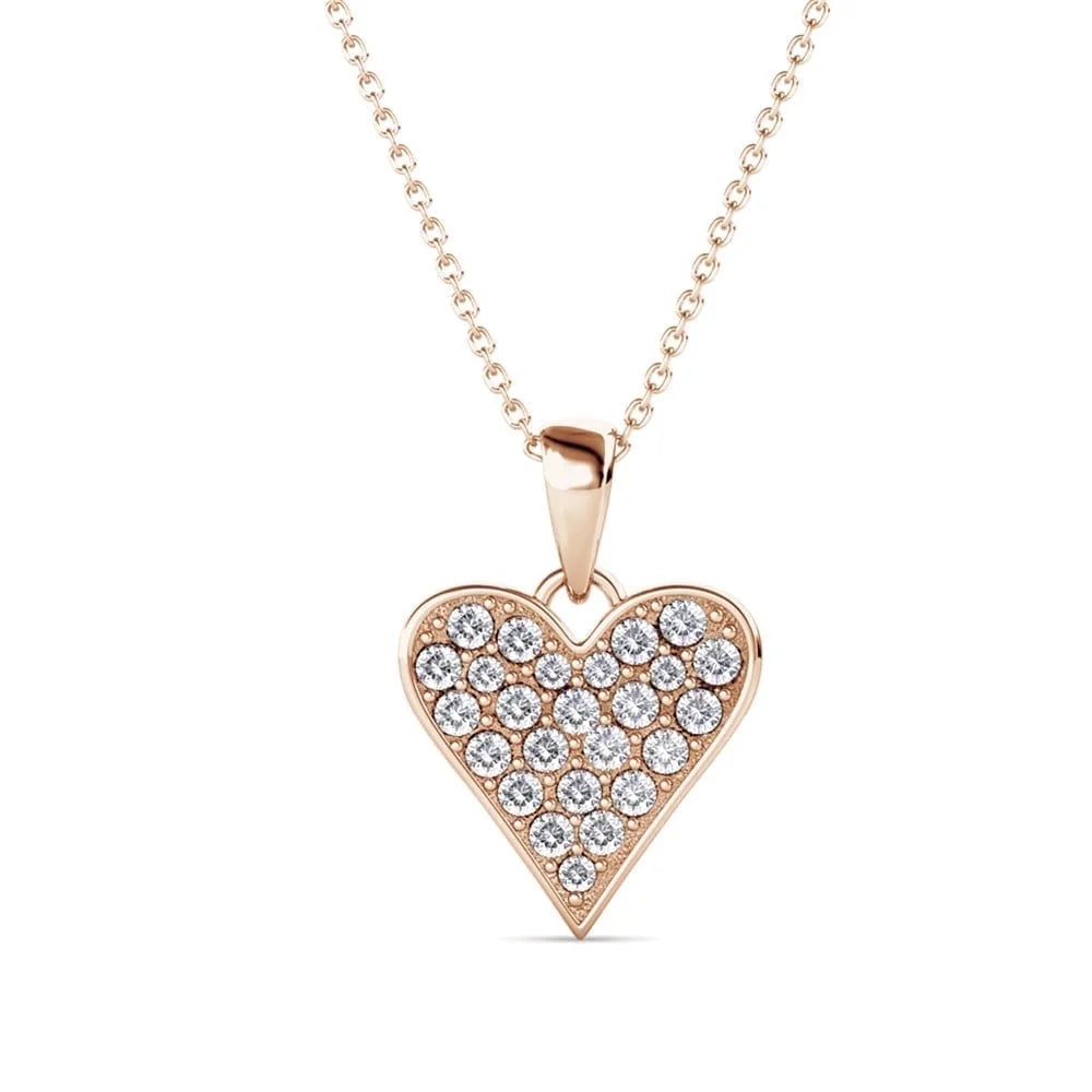 Cecilia 18k White Gold Heart Necklace and Stud Earrings Jewelry Set with Crystals