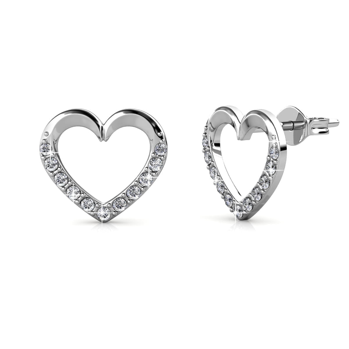 Chelsea 18k White Gold Plated Silver Heart Necklace and Earring Set with Swarovski Crystals