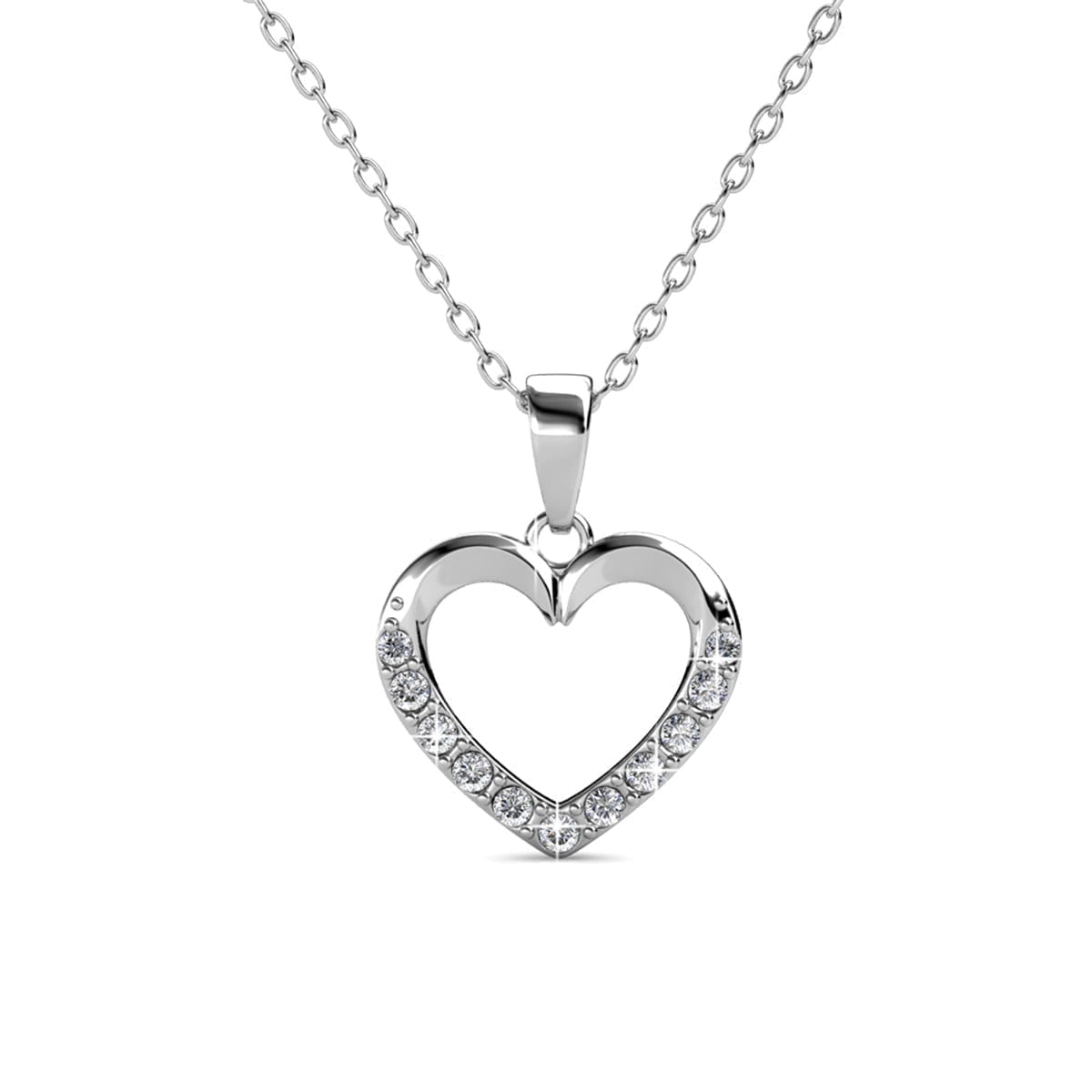 Chelsea 18k White Gold Plated Silver Heart Necklace and Earring Set with Swarovski Crystals