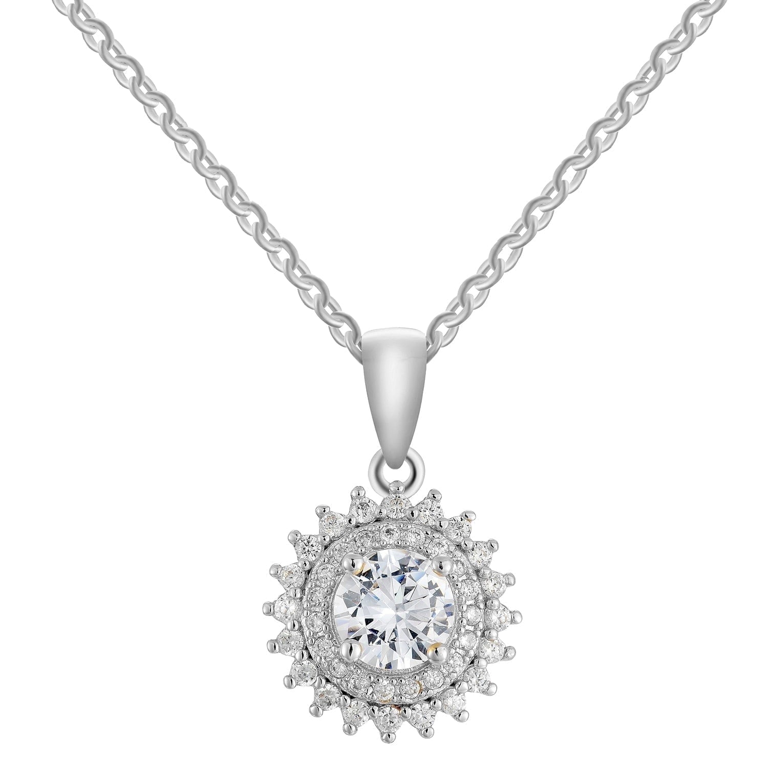 Cordelia 18k White Gold Necklace and Stud Earrings Jewelry Set with Simulated Diamond Crystals