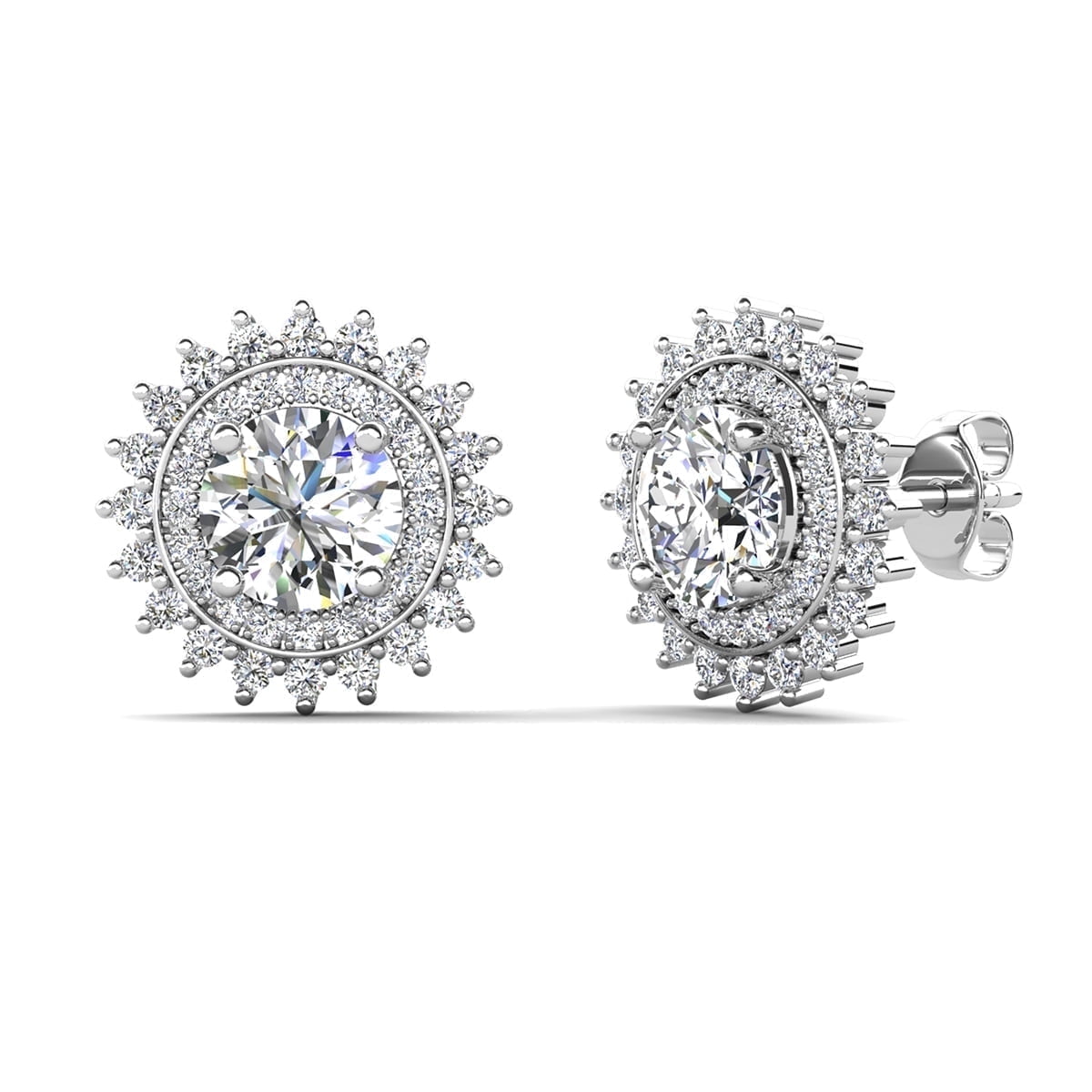 Cordelia 18k White Gold Necklace and Stud Earrings Jewelry Set with Simulated Diamond Crystals