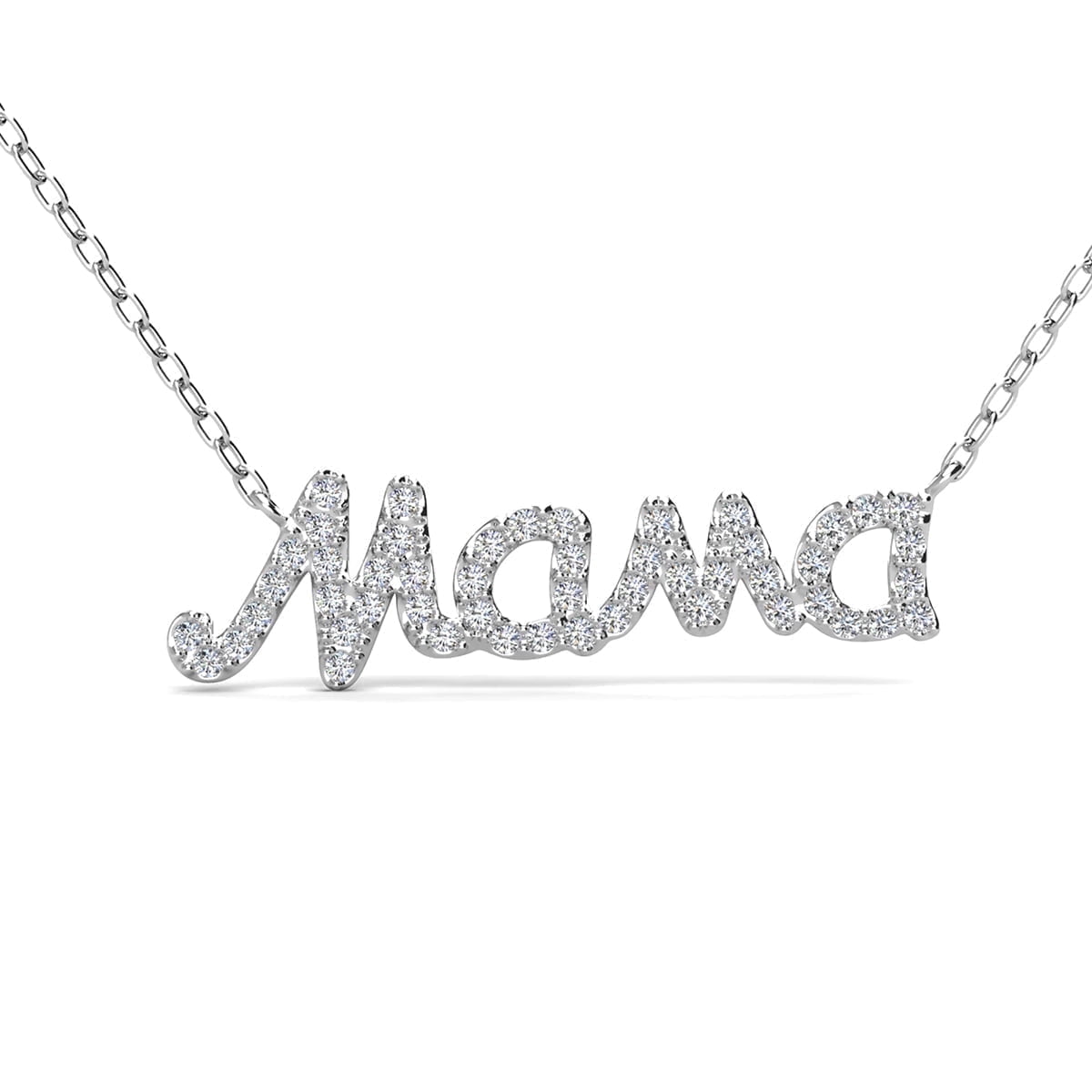 Dorothy 18k White Gold Plated Mama Necklace with Swarovski Crystals & Heartfelt Message for Mom