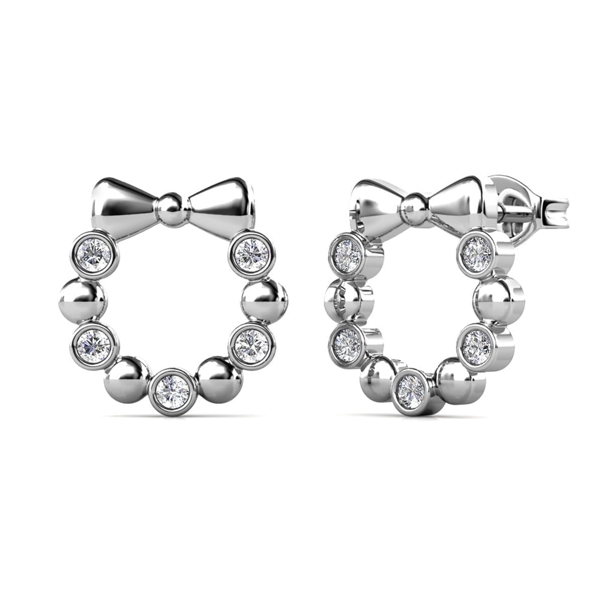 Edith 18k White Gold Plated Silver Ribbon Necklace and Earring Set with Swarovski Crystals