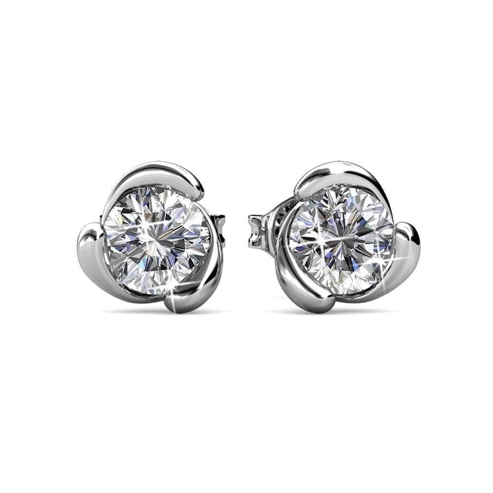 Harmony 18k White Gold Necklace and Stud Earrings Jewelry Set with Swarovski Crystals
