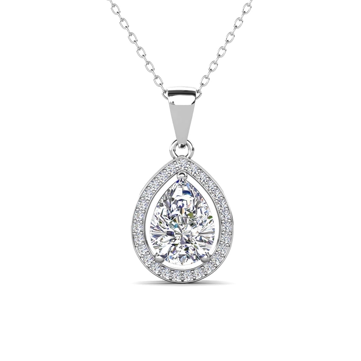Isabel 18k White Gold Plated Drop Earrings and Necklace Jewelry Set with Simulated Diamond Crystals
