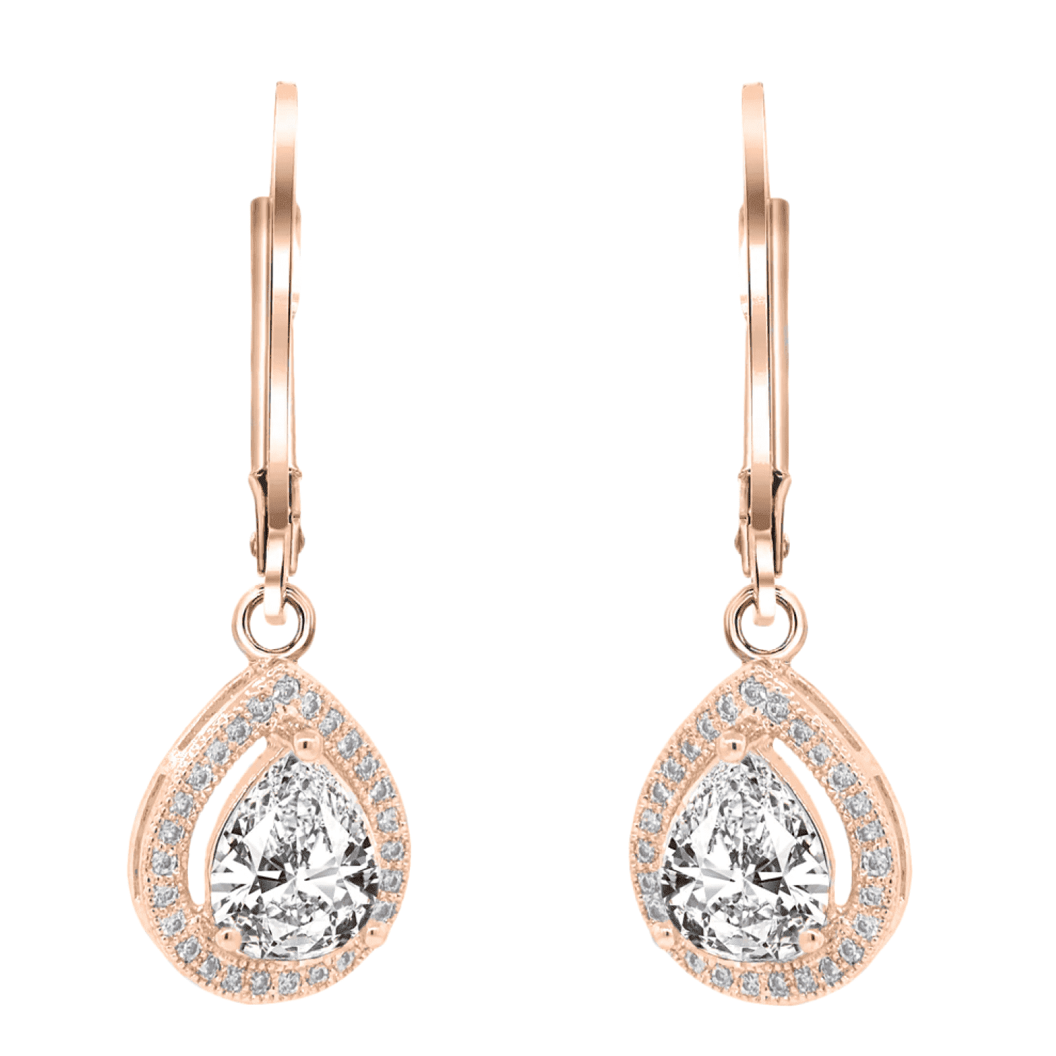 Izzy 18k White Gold Plated Halo Teardrop Earrings with Simulated Diamond Crystals