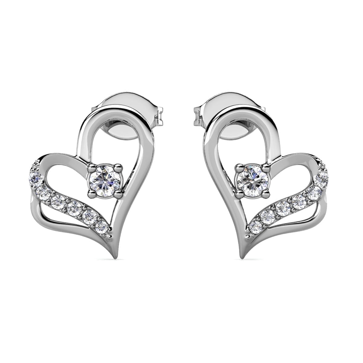 Kara 18k White Gold Plated Silver Heart Necklace and Earring Set with Swarovski Crystals