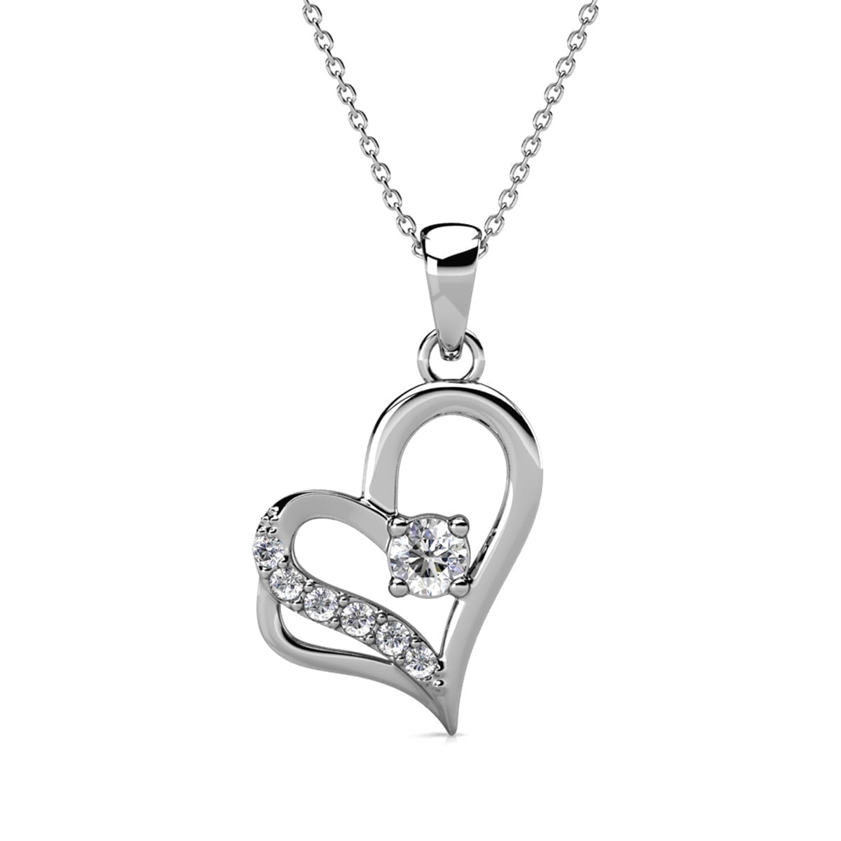 Kara 18k White Gold Plated Silver Heart Necklace and Earring Set with Swarovski Crystals