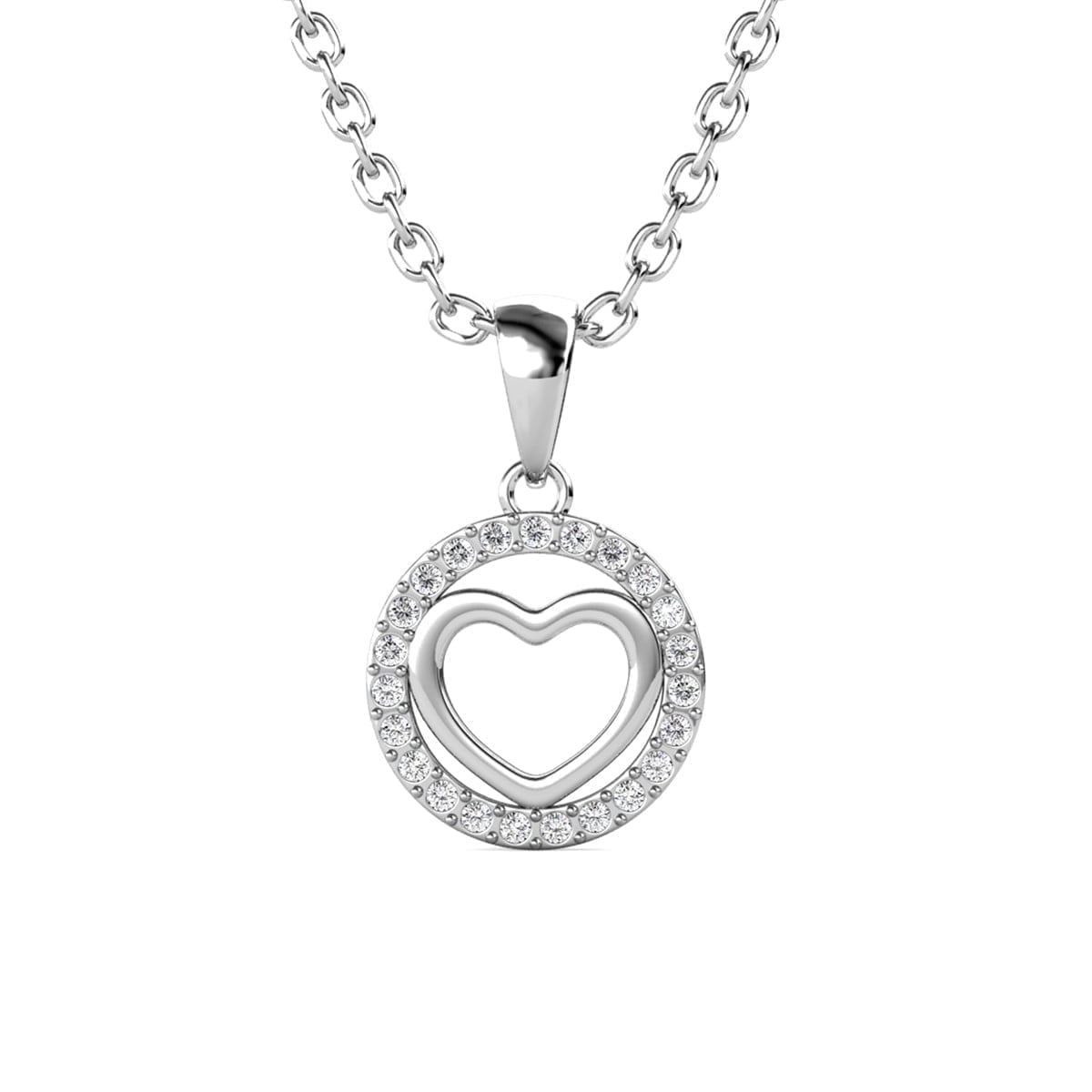 Khaleesi 18k White Gold Plated Silver Heart Necklace and Earring Set with Swarovski Crystals