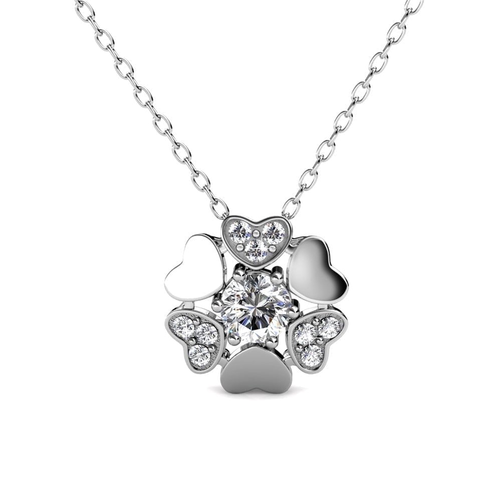 Khloe 18k White Gold Heart Necklace and Stud Earrings Jewelry Set with Crystals