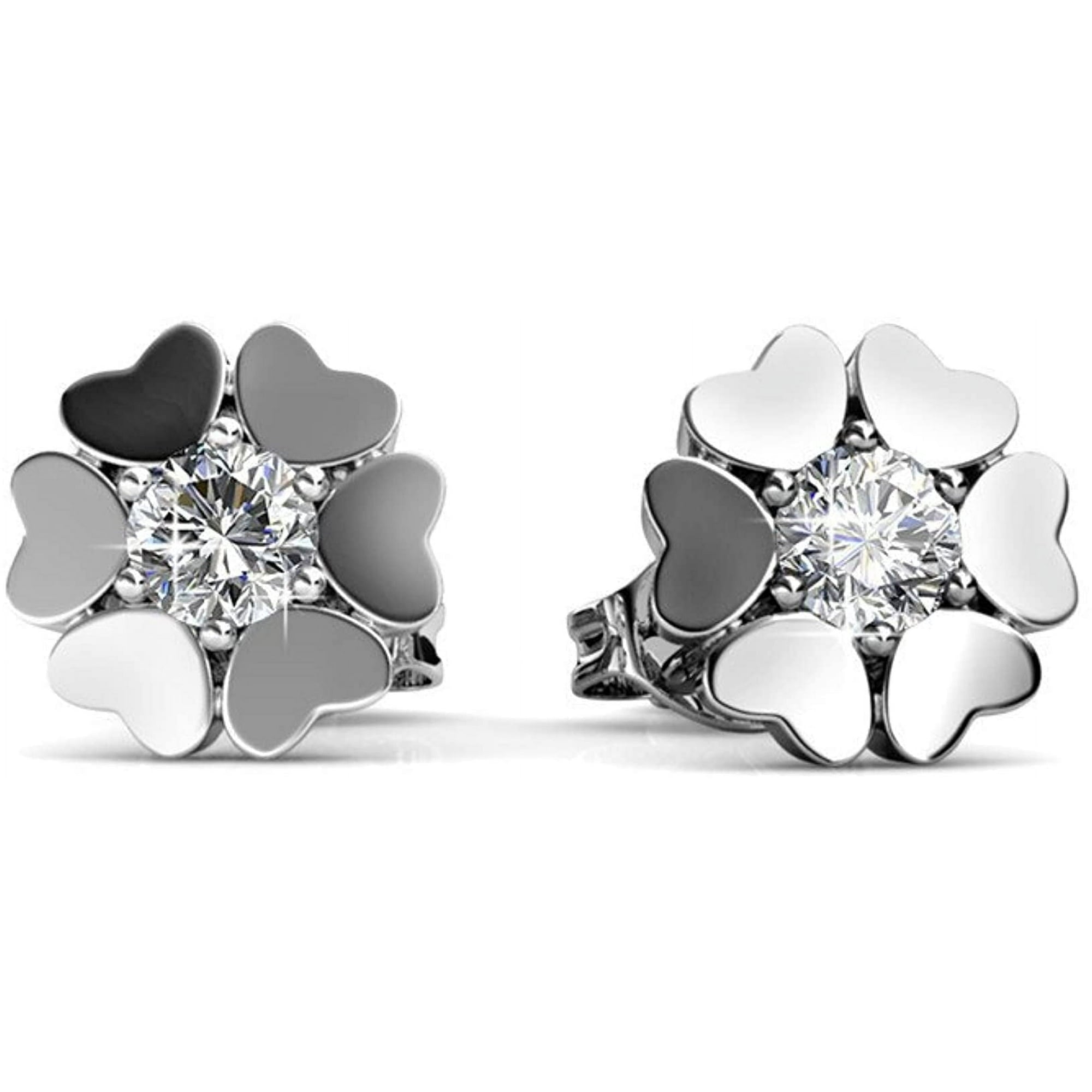 Khloe 18k White Gold Heart Necklace and Stud Earrings Jewelry Set with Crystals