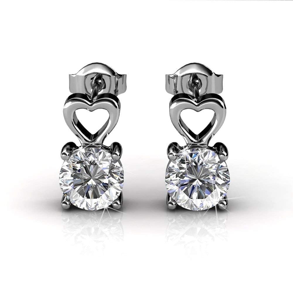 Marian 18k White Gold Necklace and Stud Earrings Jewelry Set with Swarovski Crystal