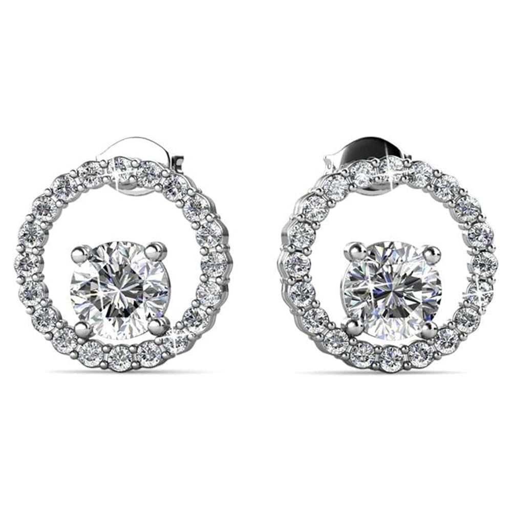 Reign 18k White Gold Plated Halo Necklace and Earrings Jewelry Set with Swarovski Crystals
