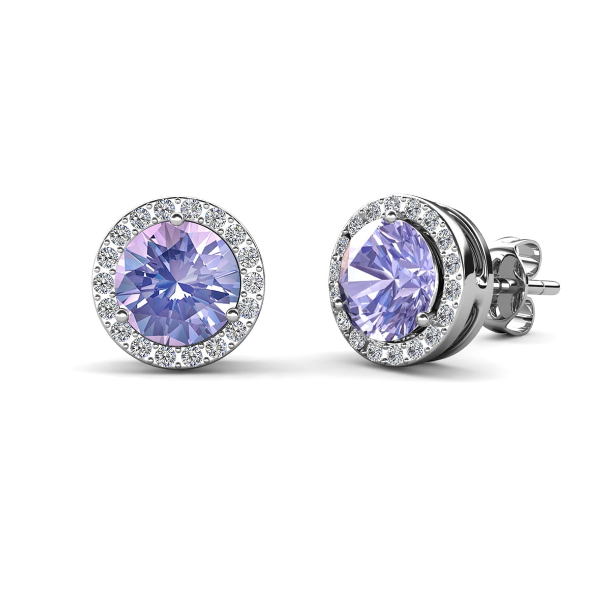 Royal 18k White Gold Plated Birthstone Halo Earrings with Round Cut Swarovski Crystals