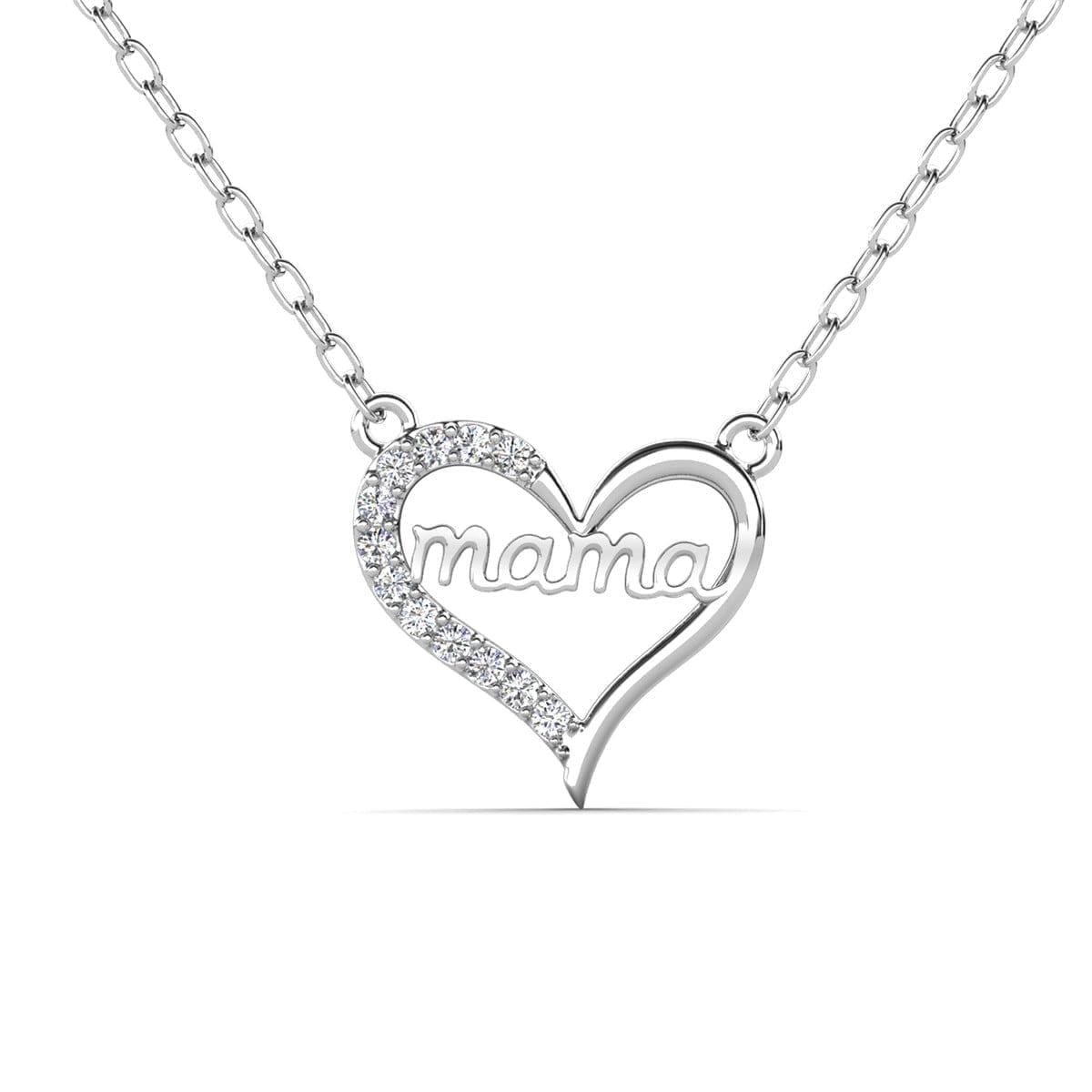Louise 18k White Gold Plated Mama Necklace with Swarovski Crystals & Heartfelt Message for Mom
