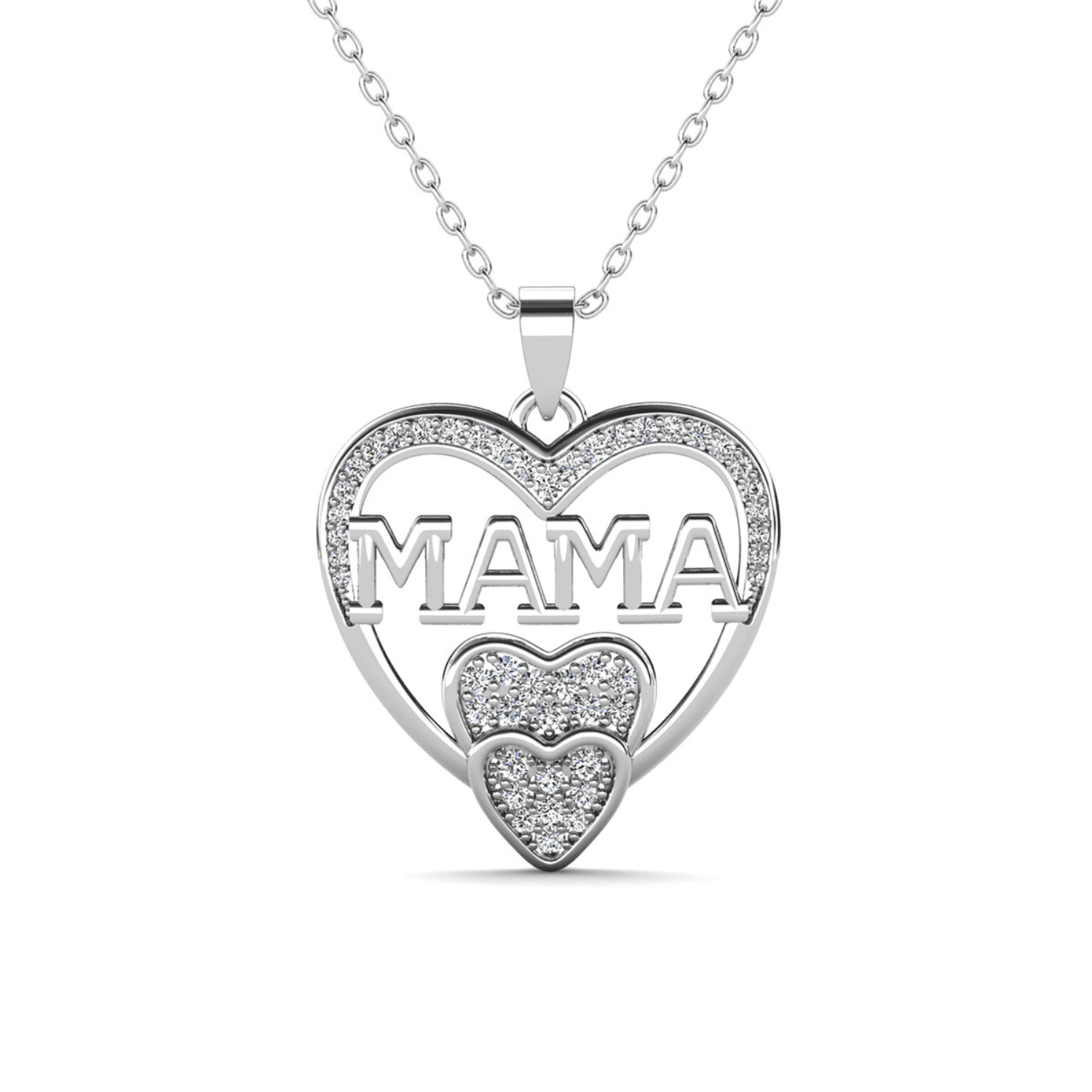 Selena 18k White Gold Plated Mama Necklace with Swarovski Crystals & Heartfelt Message for Mom