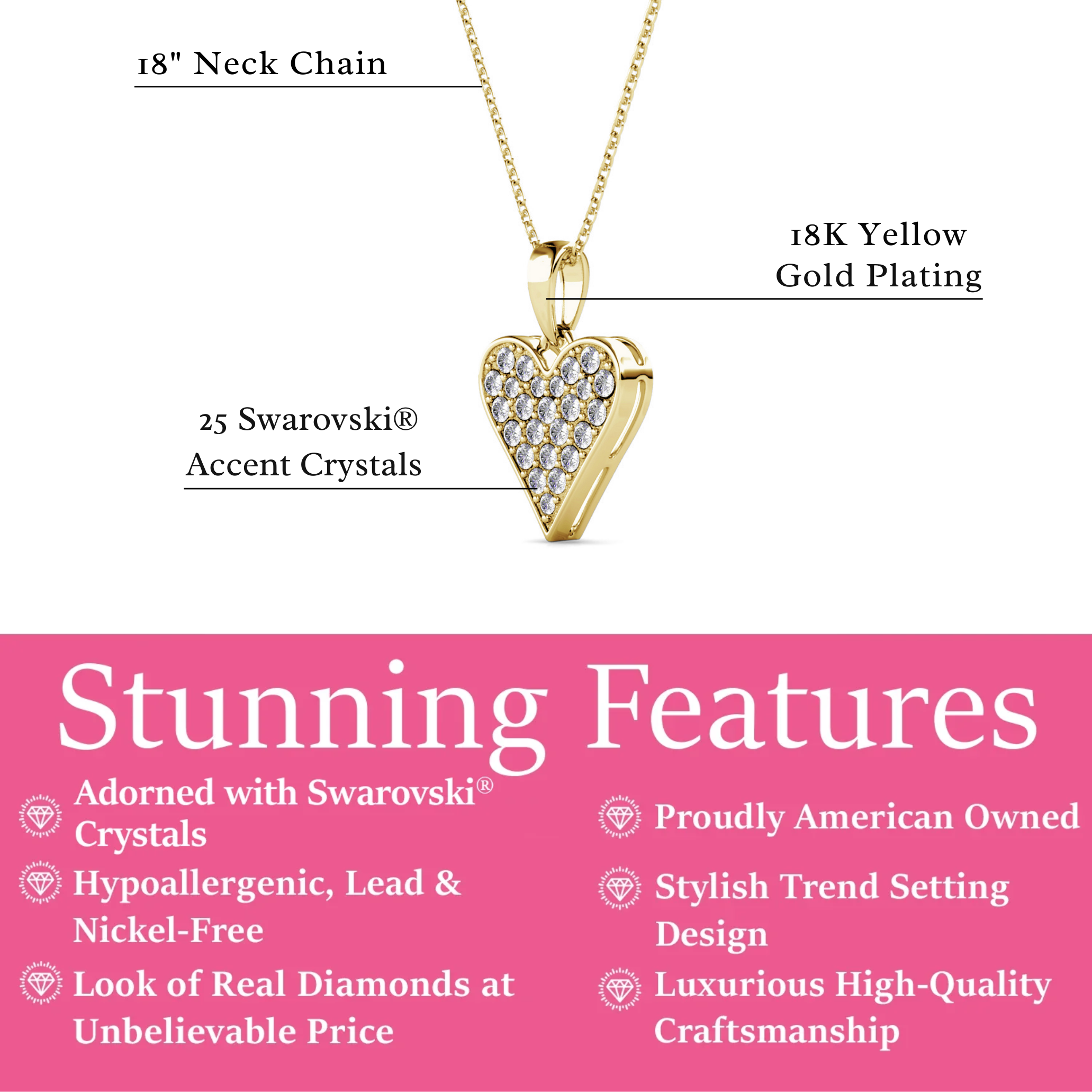 Cecilia 18k White Gold Plated Heart Pendant Necklace with Swarovski Crystals