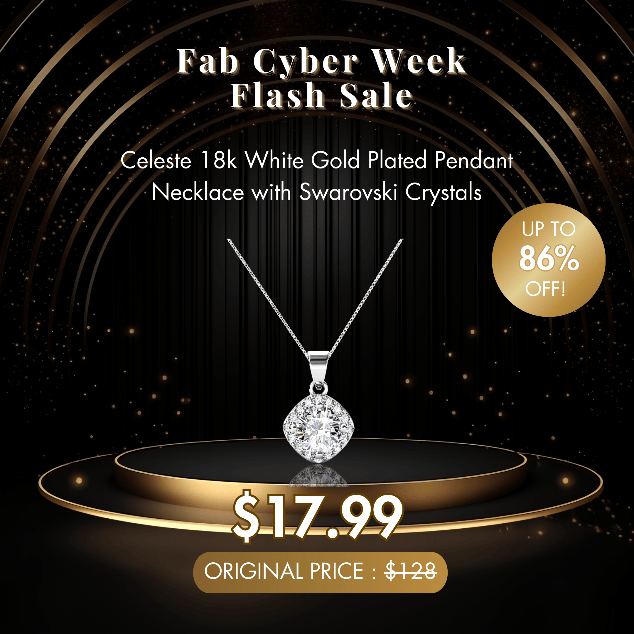 Celeste 18k White Gold Plated Pendant Necklace with Swarovski Crystals  - Fab Cyber Week Flash Sale