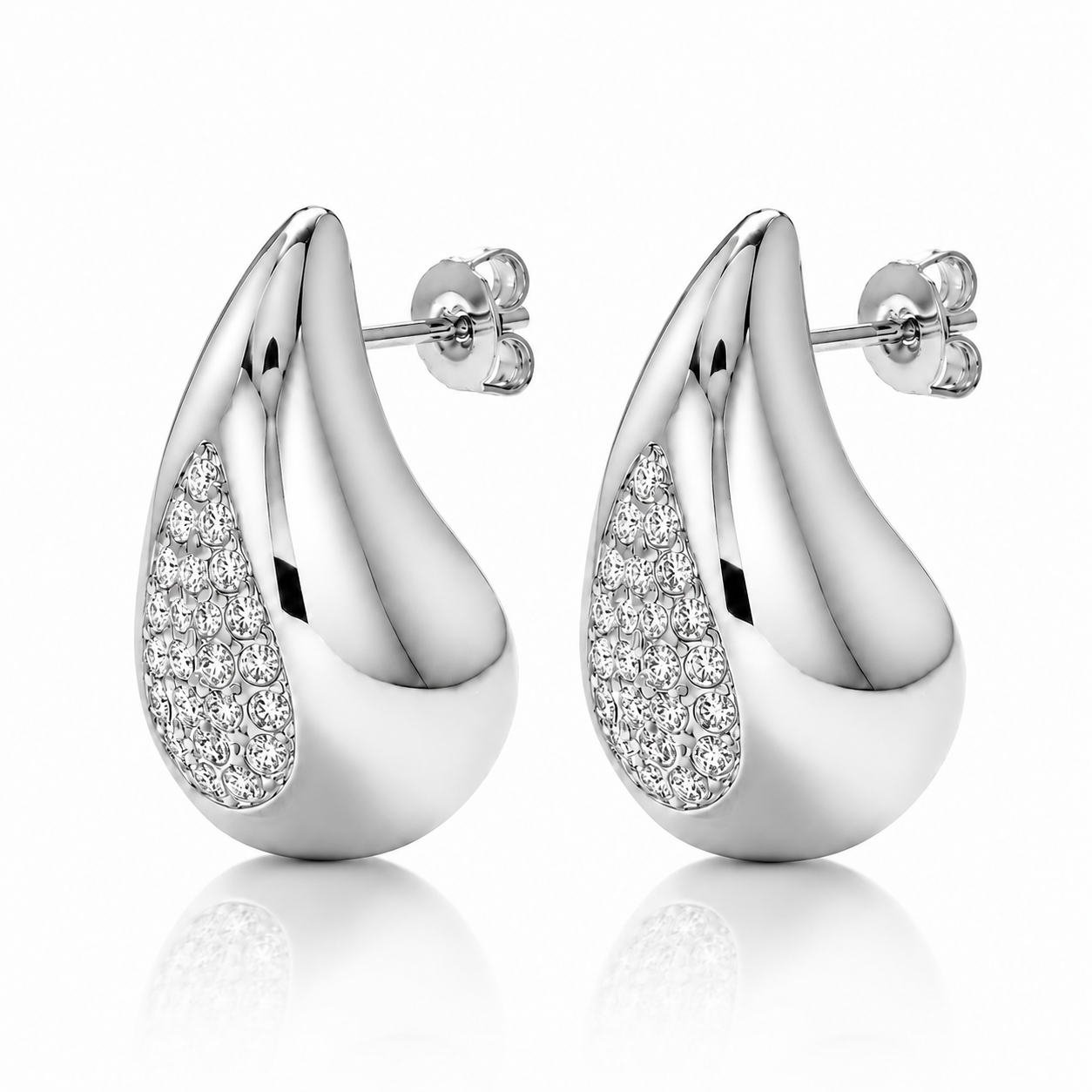 Sally 18k White Gold Plated Tear drop Stud Earrings with Swarovski Crystals