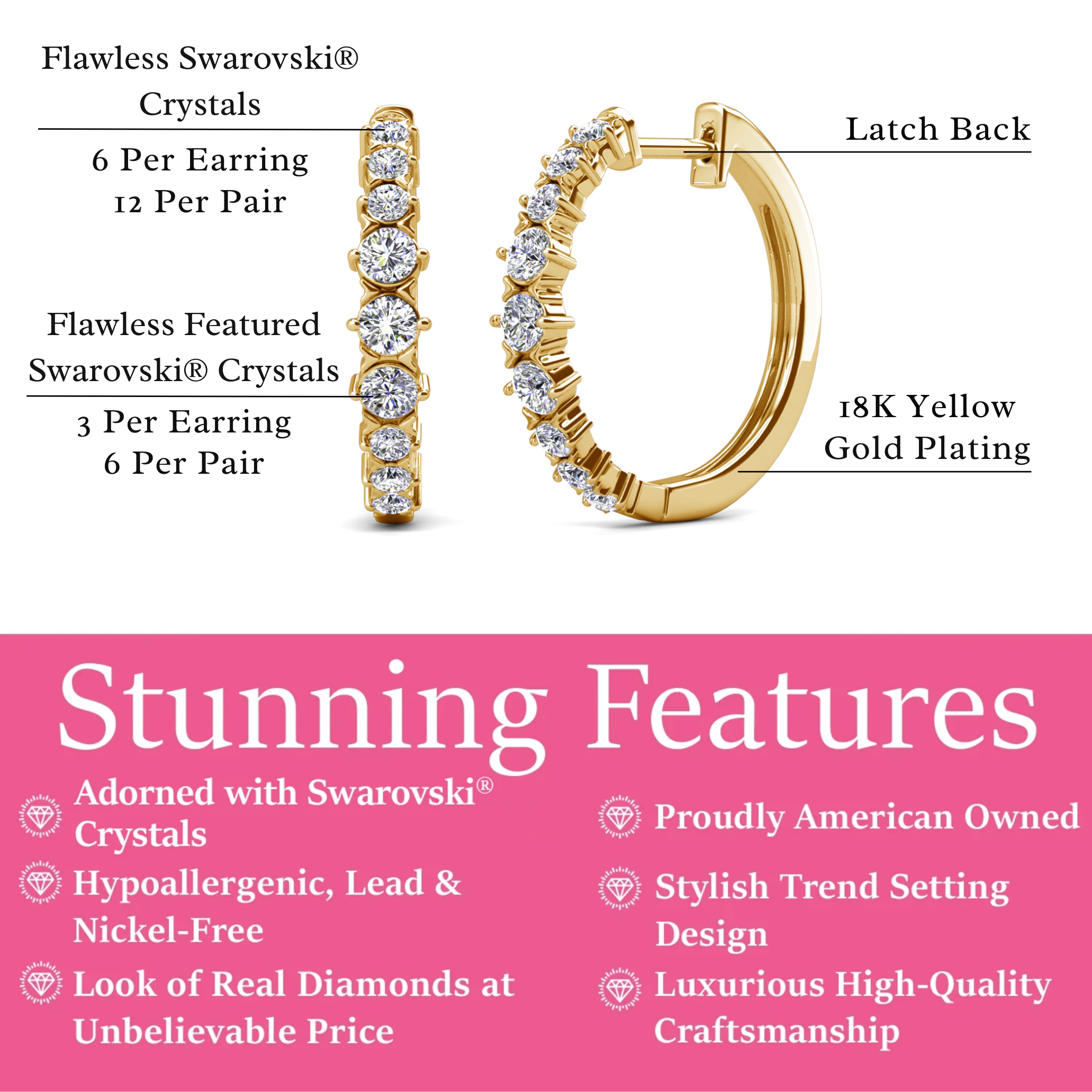 Claire 18k White Gold Plated 20mm Hoop Earrings with Swarovski Crystals