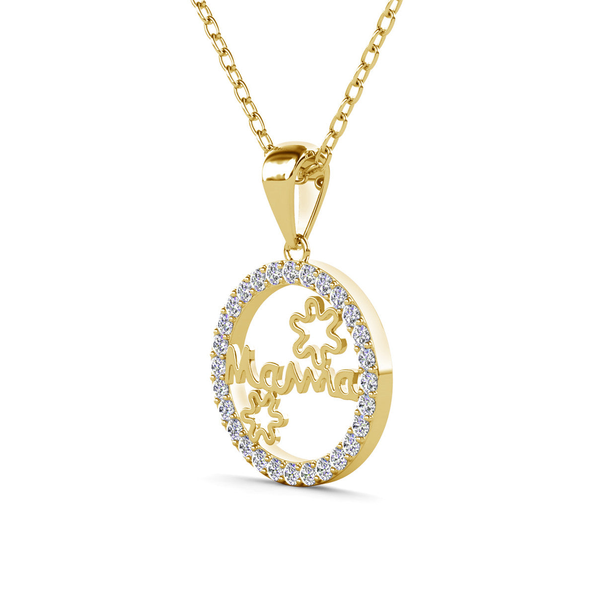 Willa 18k White Gold Plated Circle Mama Necklace with Simulated Diamond Crystals