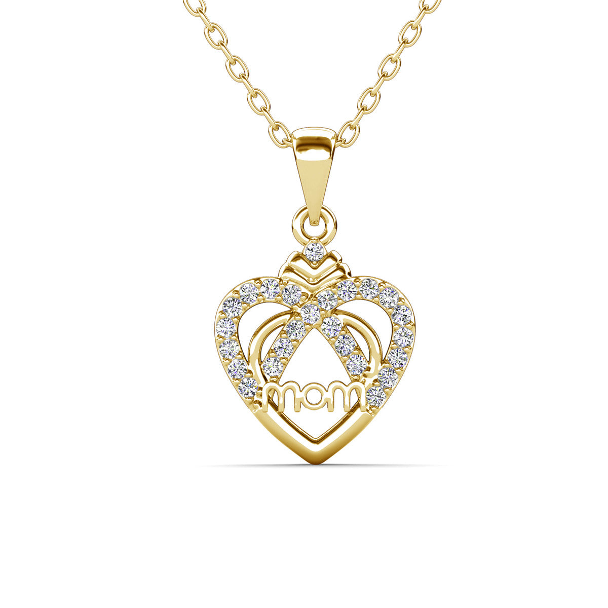 Jenna 18k White Gold Plated Mom Heart Necklace with Simulated Diamond Crystals