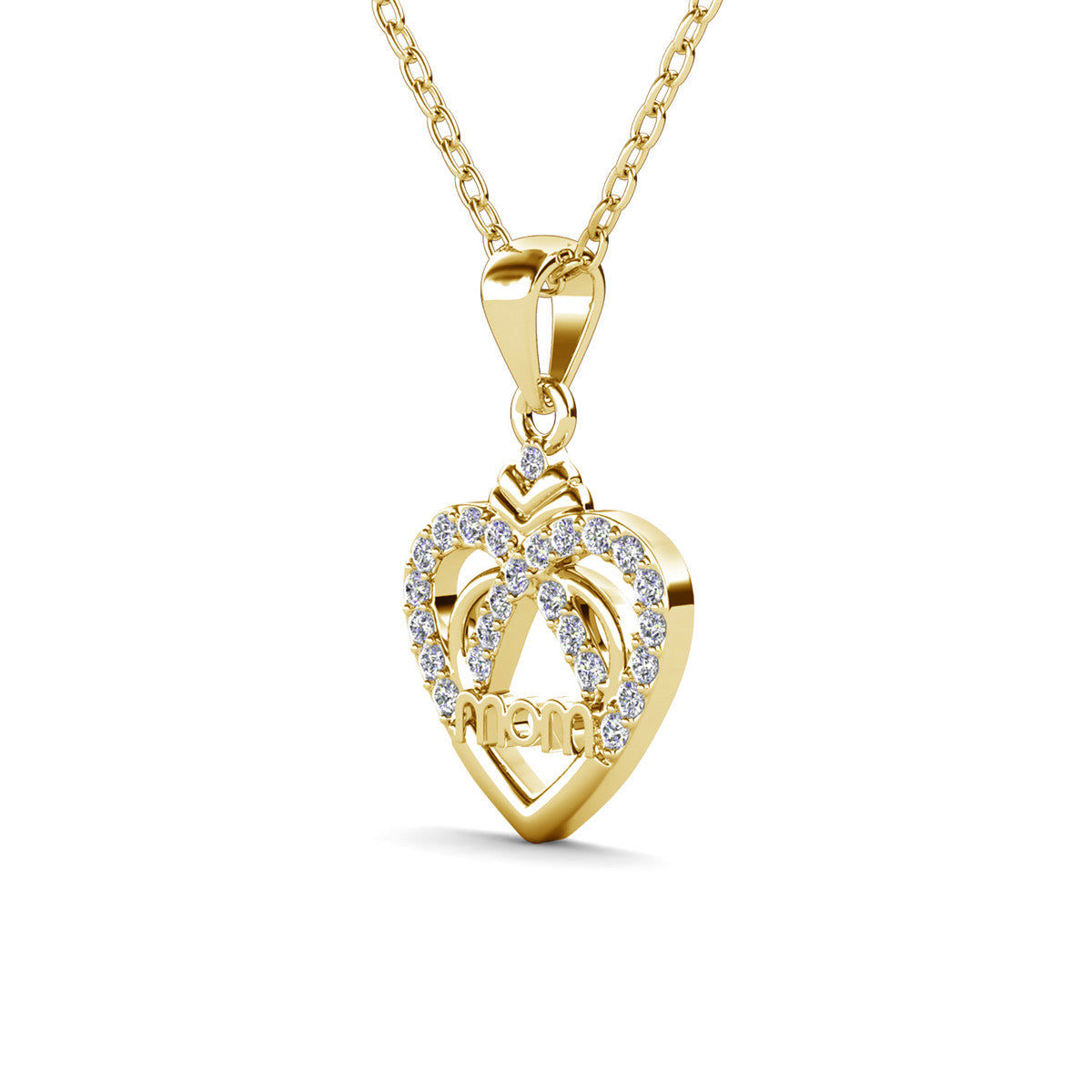 Jenna 18k White Gold Plated Mom Heart Necklace with Simulated Diamond Crystals